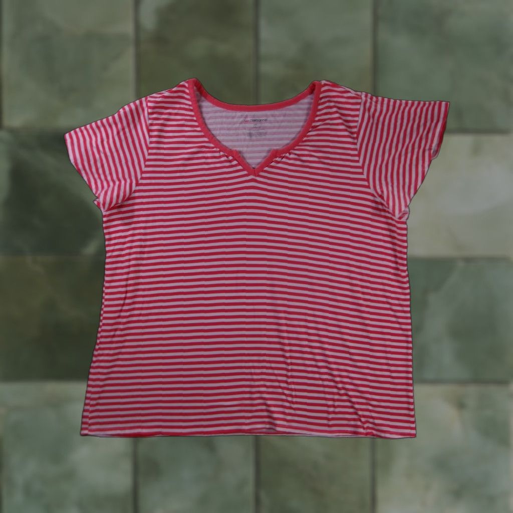 Liz Claiborne Liz Claiborne Shirt Womens 2XL Red White Striped Short Sleeve V-Neck Sleep Top Size XXL / US 16-18 / IT 52-54 - 1 Thumbnail