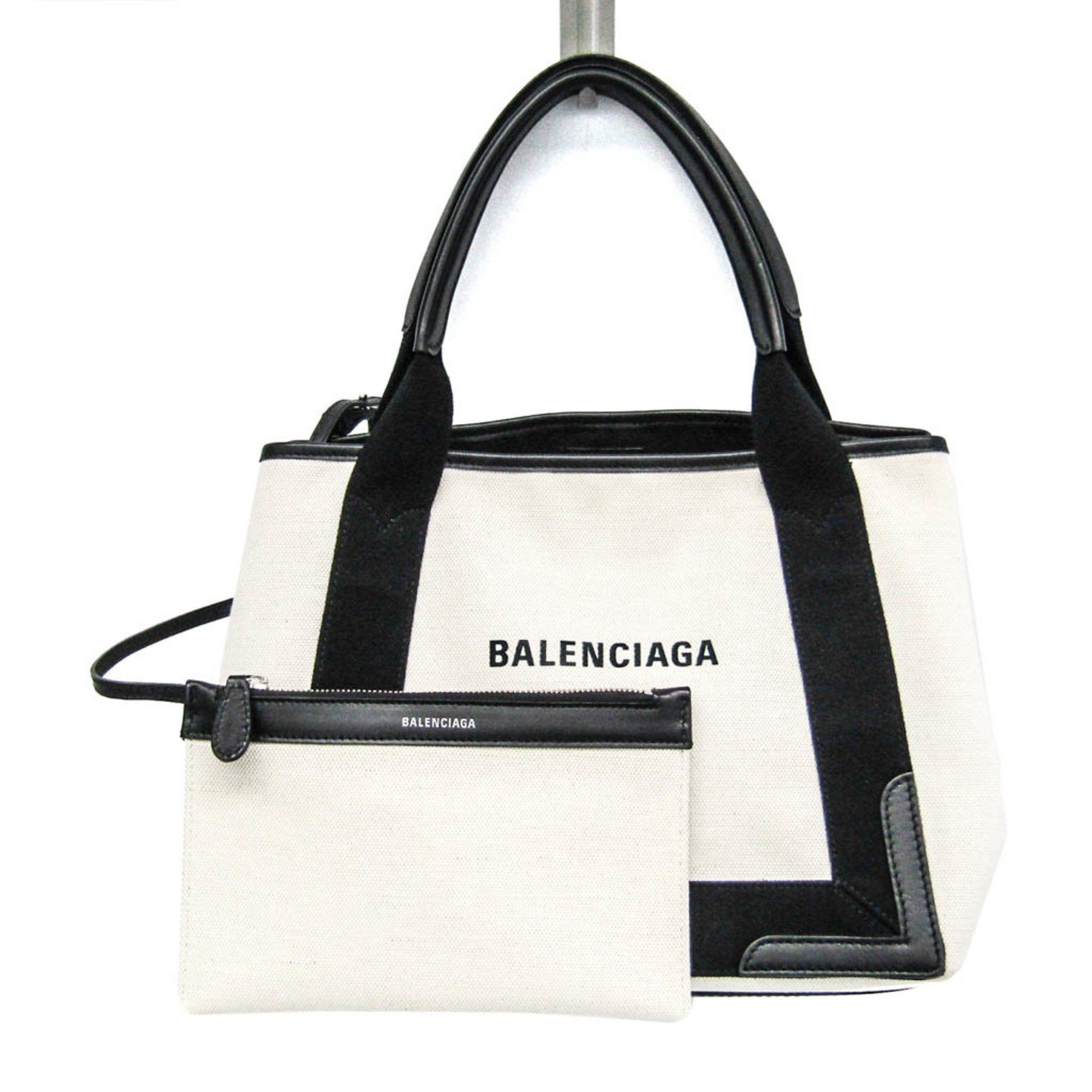 Navy Cabas White Canvas Handbag (Pre-Owned)
