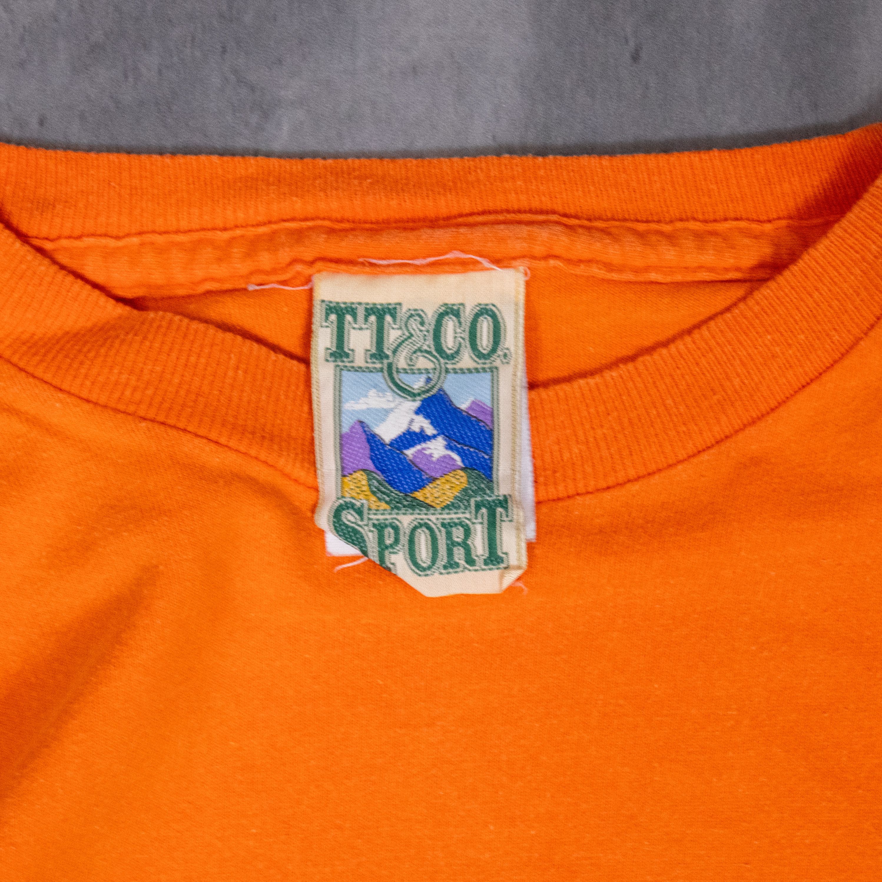 Vintage Vintage 1990s TT & CO Pocket Single Stitch Sun Fadeed Orange Tee Size US L / EU 52-54 / 3 - 7 Thumbnail