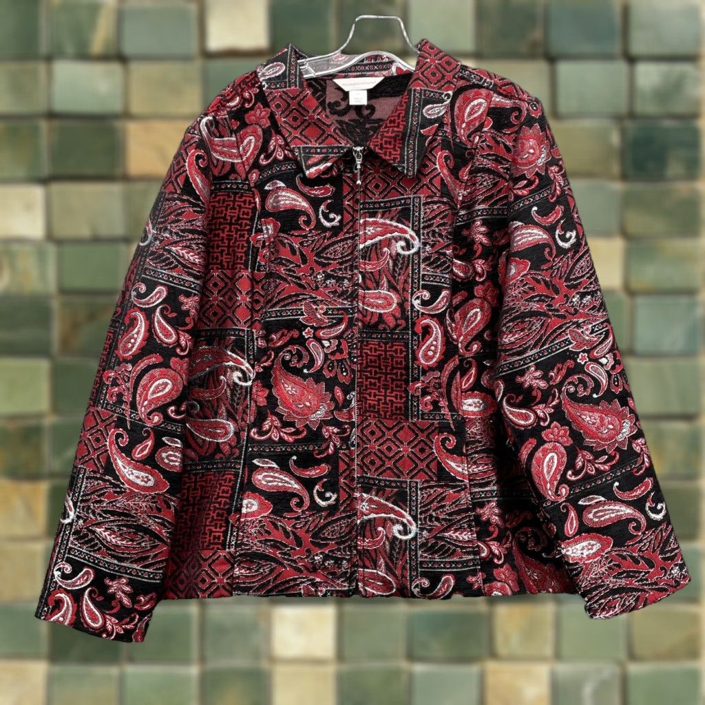 Vintage Christopher Banks Jacket Women's XL Red Paisley Patchwork Tapestry Retro Boho Size XL / US 12-14 / IT 48-50 - 1 Thumbnail
