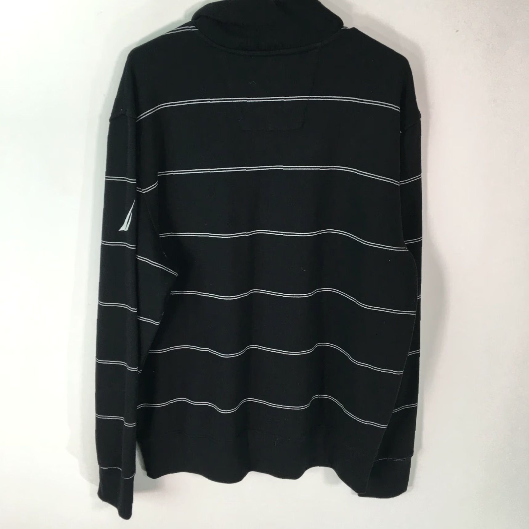 Nautica Nautica Mens Quarter Zip Mock Neck Striped Black Pullover Sweater Size Large Size US L / EU 52-54 / 3 - 2 Thumbnail