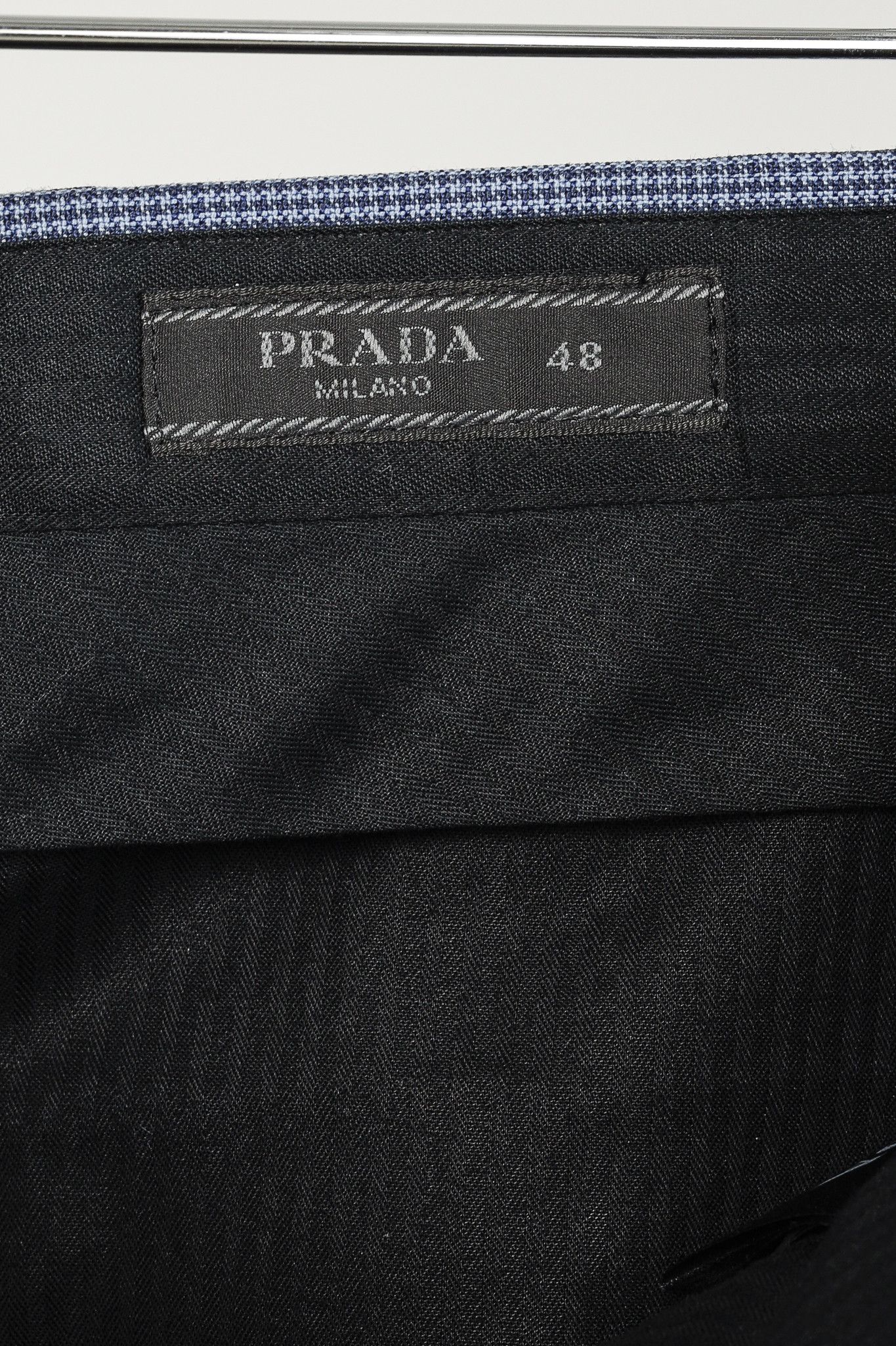 Prada Prada Blue-Micro-Houndstooth Virgin Wool Cuffed Trousers Size 34R - 4 Thumbnail