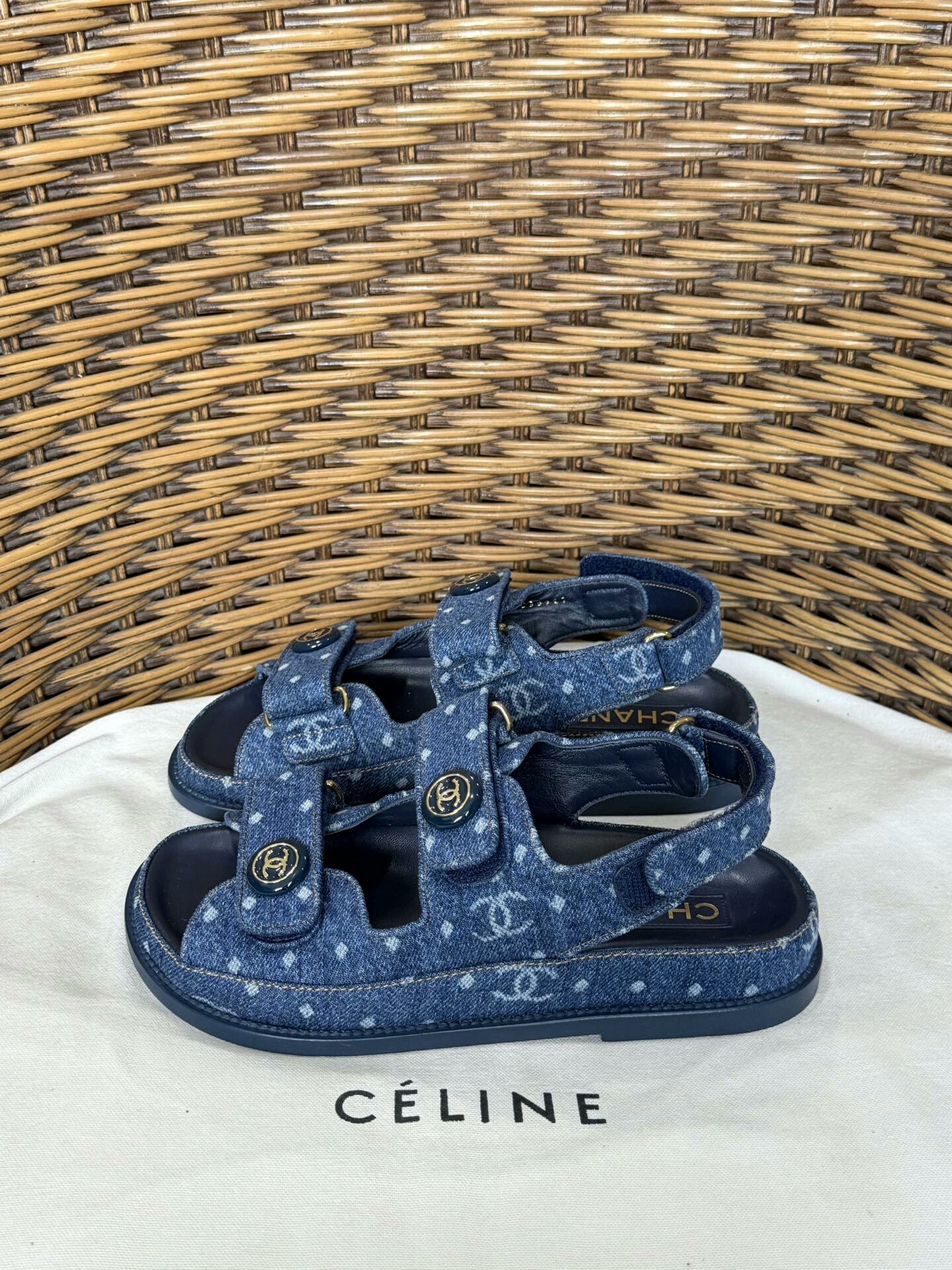 Chanel Chanel Blue Denim Monogram Slides Size US 5 / IT 35 - 1 Thumbnail
