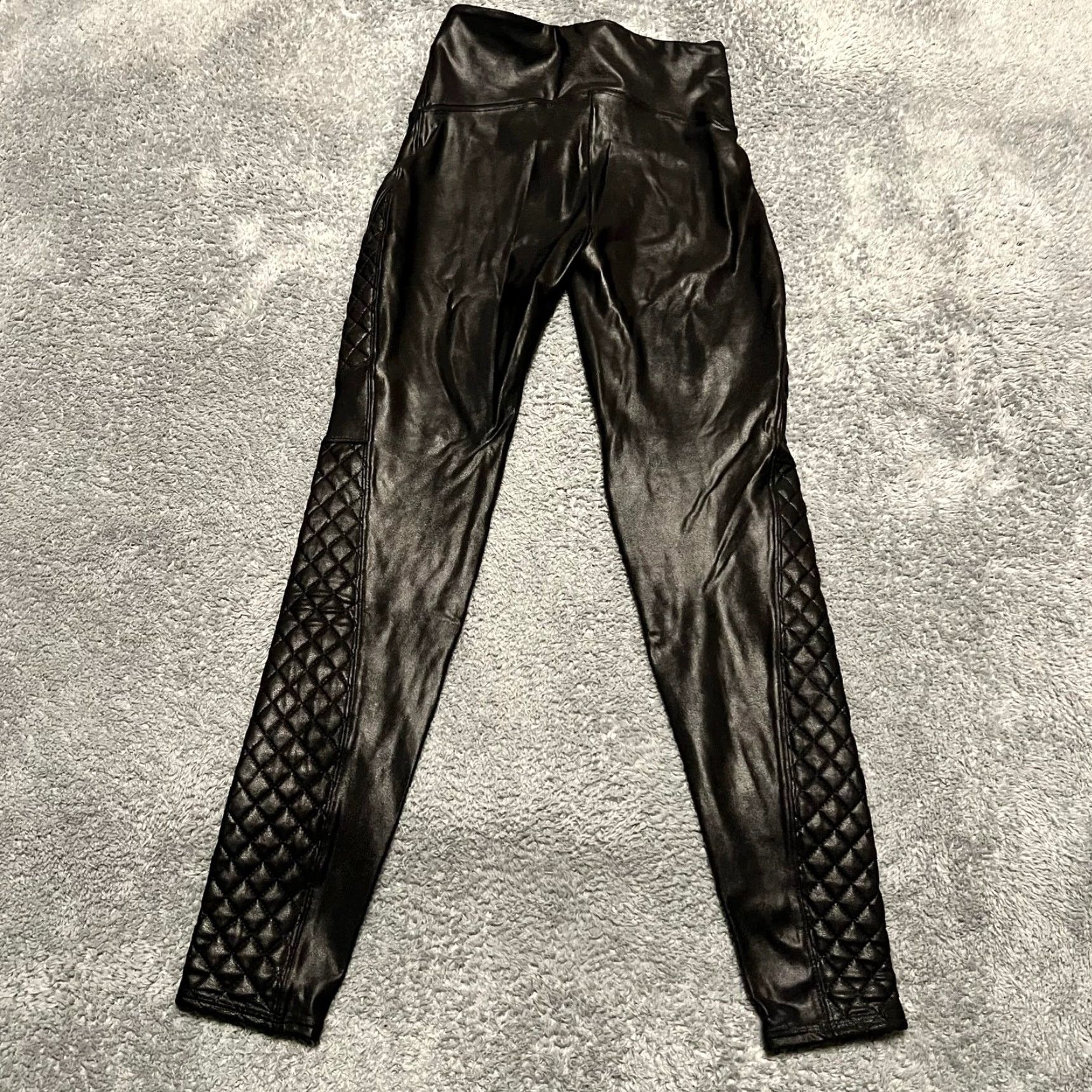 Spanx SPANX Legging Womens Medium Quilted Faux Leather Shiny MOTO Metallic Pants 20248 Black M Womens Size 32" / US 10 / IT 46 - 3 Thumbnail