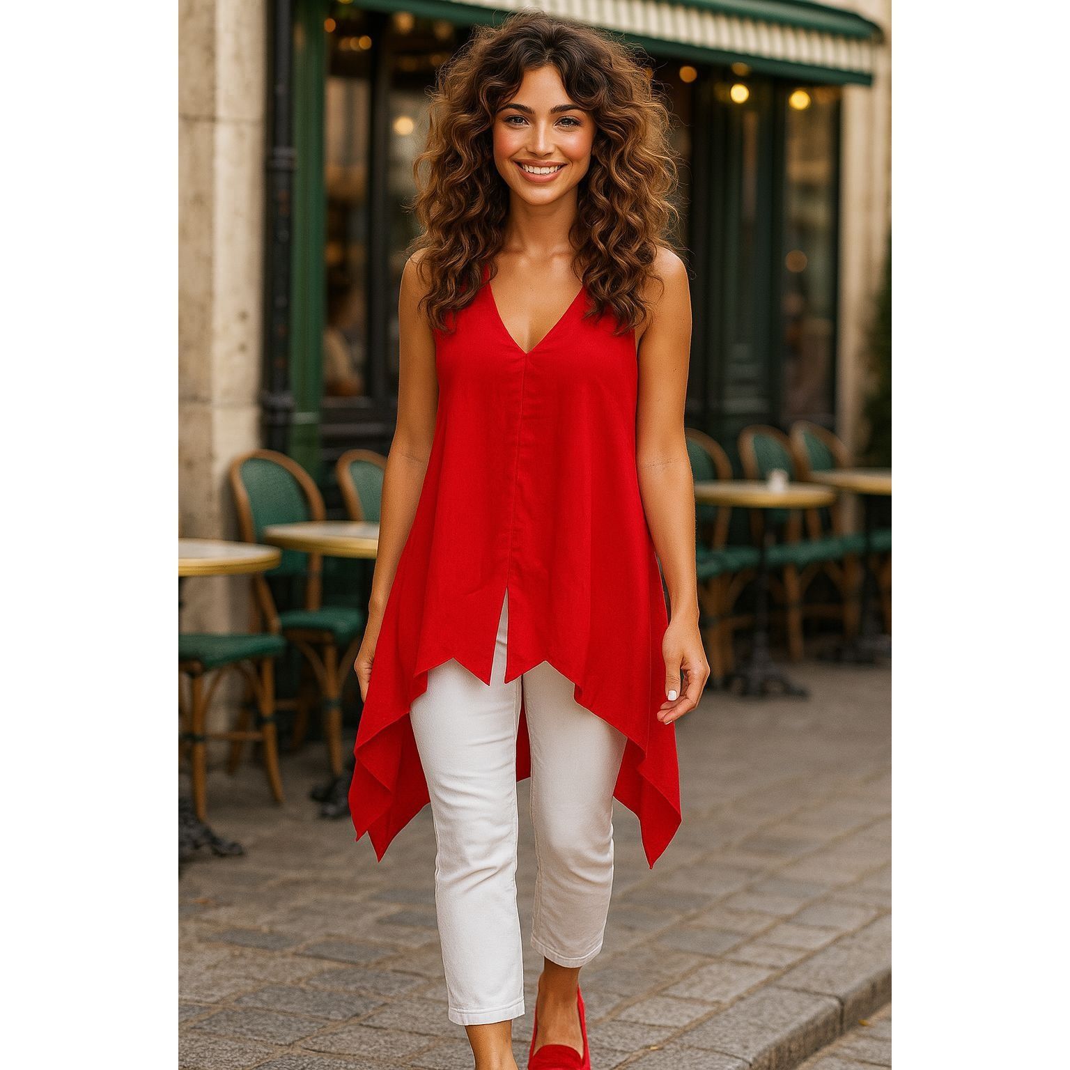 Ann Taylor Ann Taylor XL Red Chic Sleeveless Layered Tank Top V Neck Sh Size XL / US 12-14 / IT 48-50 - 3 Thumbnail