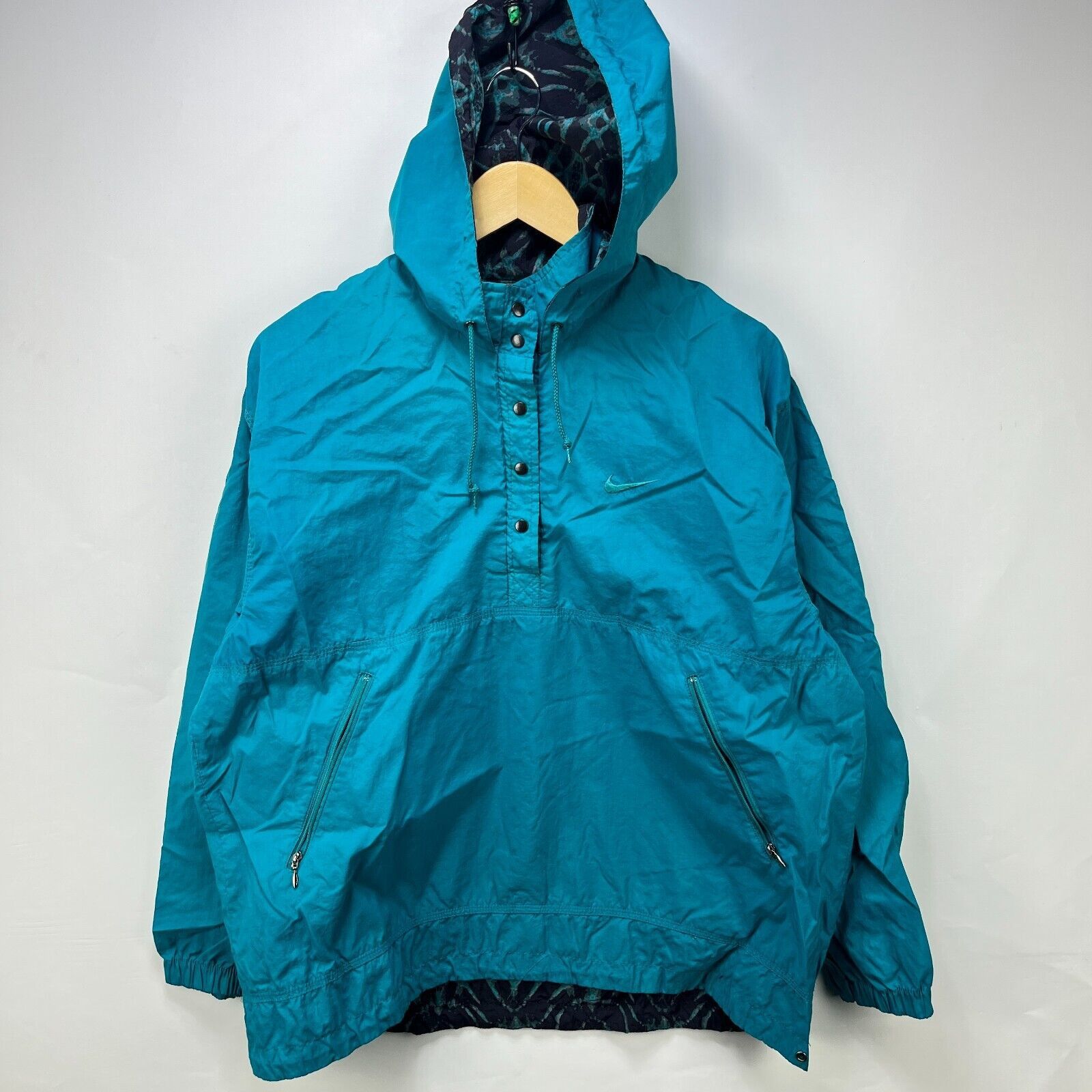 Nike × Vintage Vintage 90s Nike Tonal Swoosh Jacket Womens Med Teal Anorak Size M / US 6-8 / IT 42-44 - 1 Thumbnail