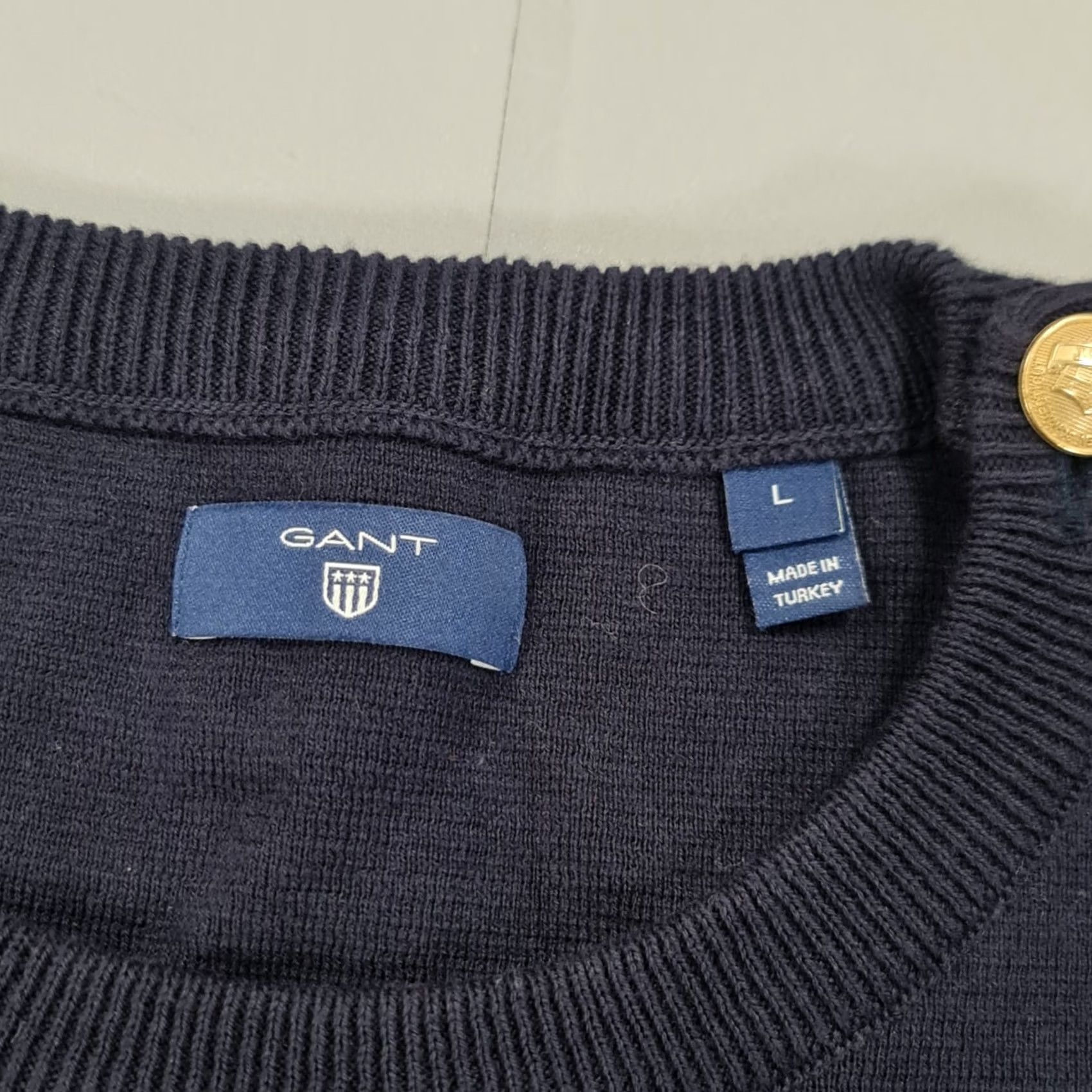 Gant GANT Womens Jumper Navy Blue Large Cotton Pullover Button Shoulder Sweater Size L / US 10 / IT 46 - 3 Thumbnail