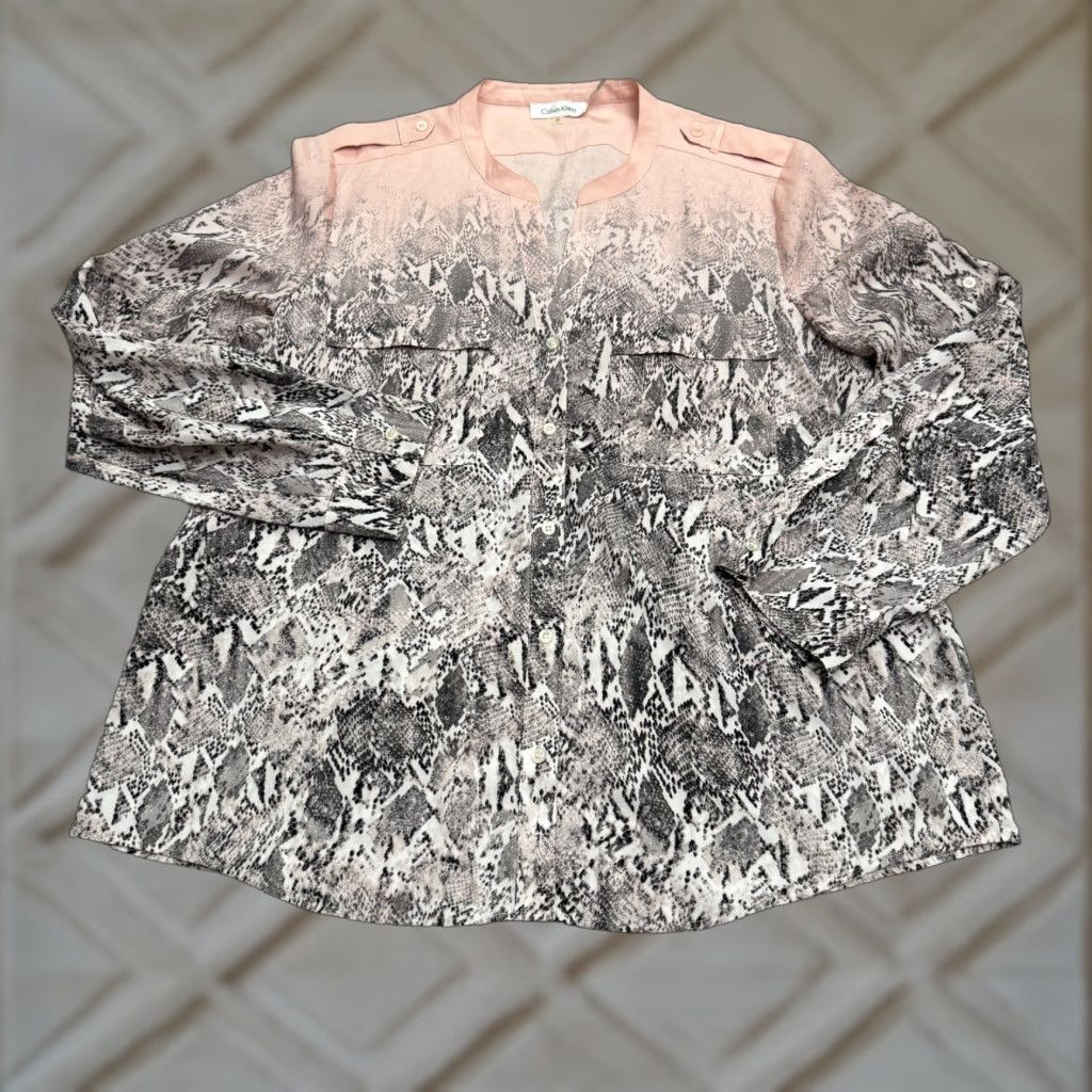 Calvin Klein Calvin Klein Snake Print Button Down Tunic Blouse Womens XL Pink Sheer Top NWOT Size XL / US 12-14 / IT 48-50 - 1 Thumbnail