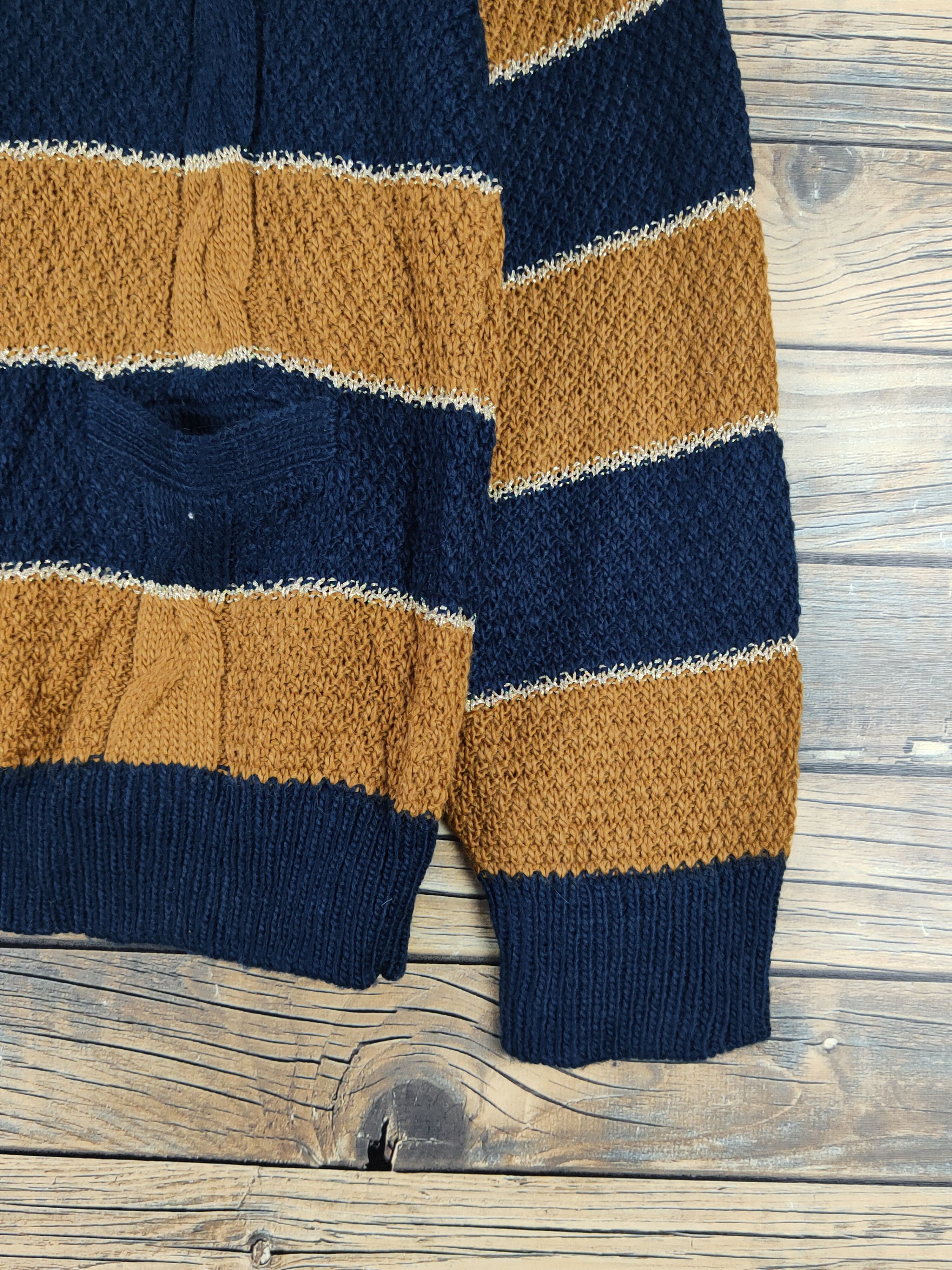 Aran Isles Knitwear Jena Navy Brown Stripe Knitwear Sweatshirts #W1263 Size US S / EU 44-46 / 1 - 6 Thumbnail
