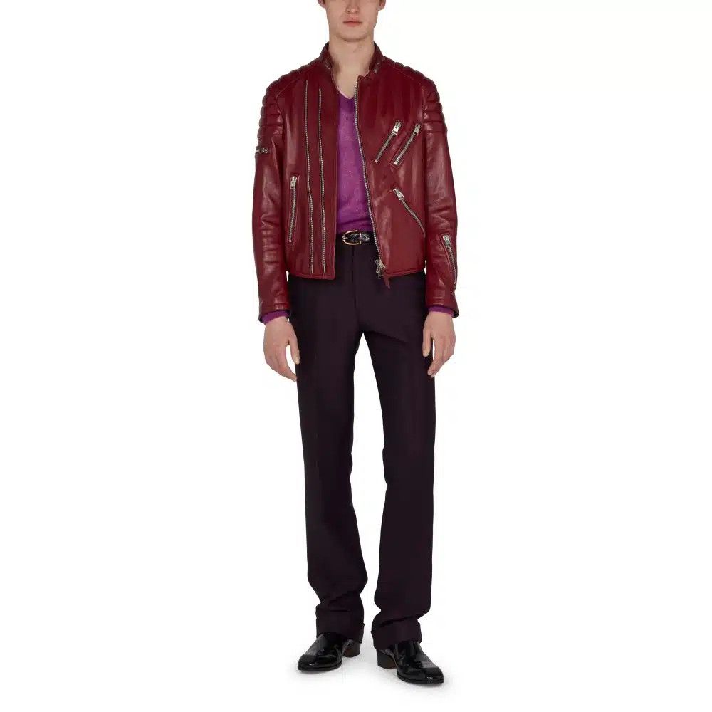 Tom Ford o1loc1c0225 LXI002 Biker Jacket in Burgandy Size US XL / EU 56 / 4 - 5 Thumbnail