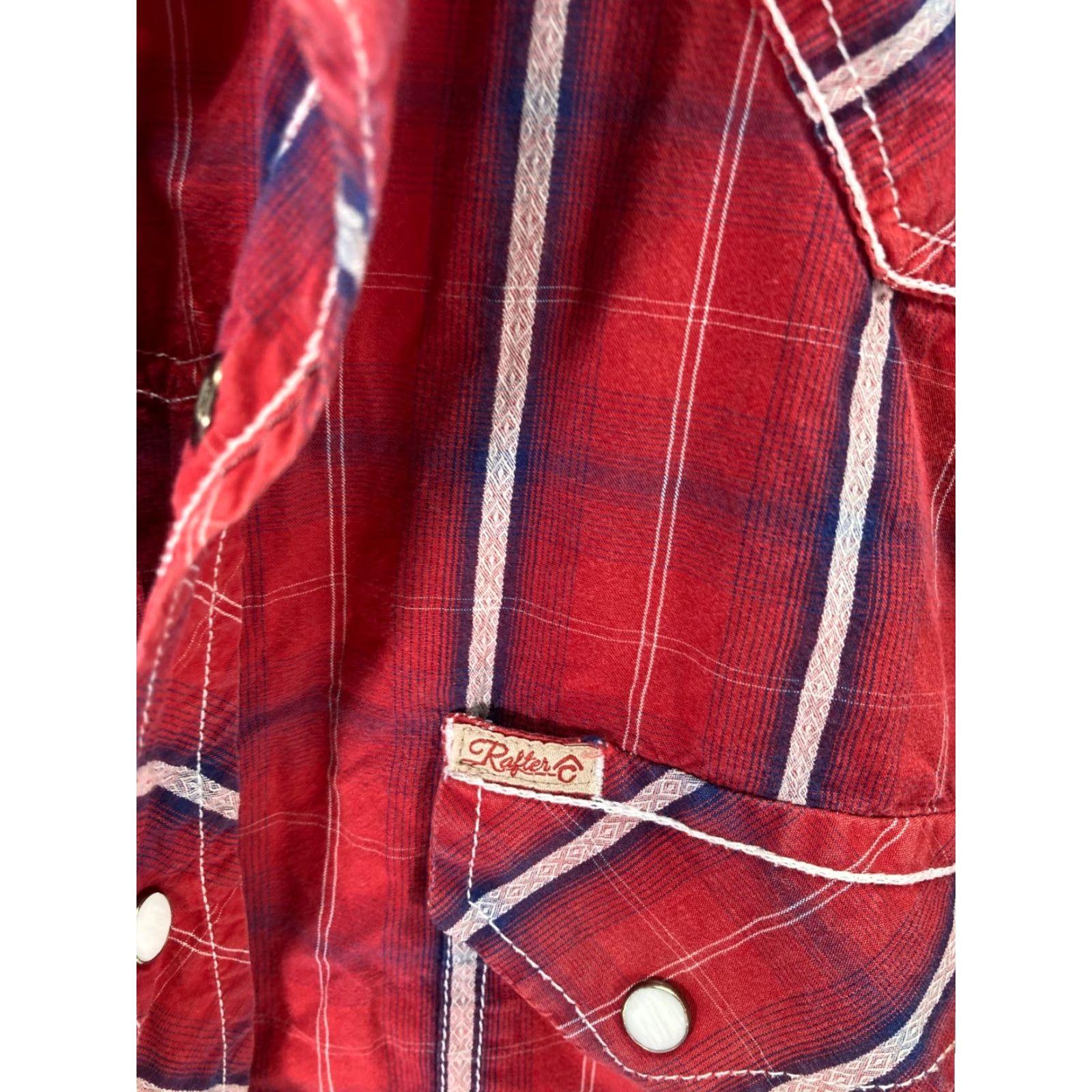 Vintage Rafter C Western Cowboy Shirt Mens L Red Plaid Snap Front Long Sleeve Pockets Logo Size US L / EU 52-54 / 3 - 6 Thumbnail