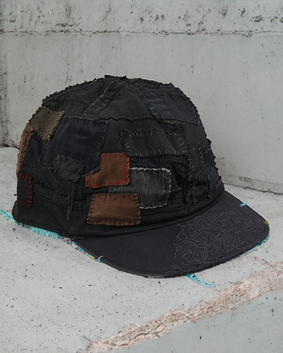 Pre-owned Undercover “scab” Patchwork Hat - Ss03 “scab” In Black
