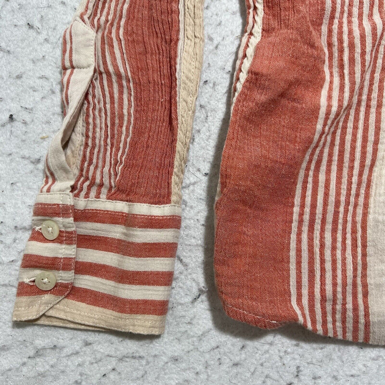 Lucky Brand Lucky Brand XS Button Up Shirt Orange Striped Pocket Top Size XS / US 0-2 / IT 36-38 - 4 Thumbnail