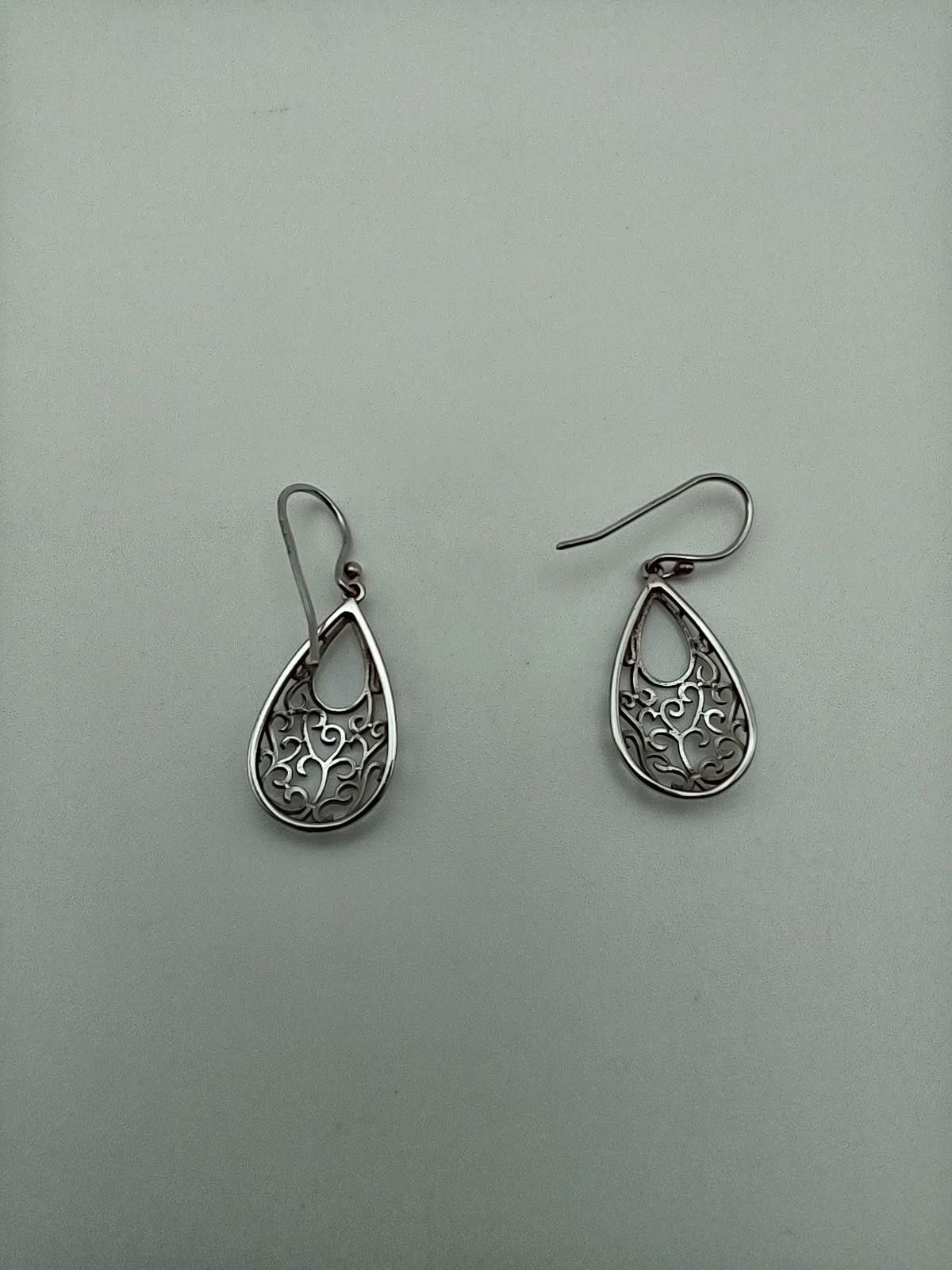 Other Sterling Silver Heart Filigree Teardrop Dangle Earrings Size ONE SIZE - 2 Thumbnail