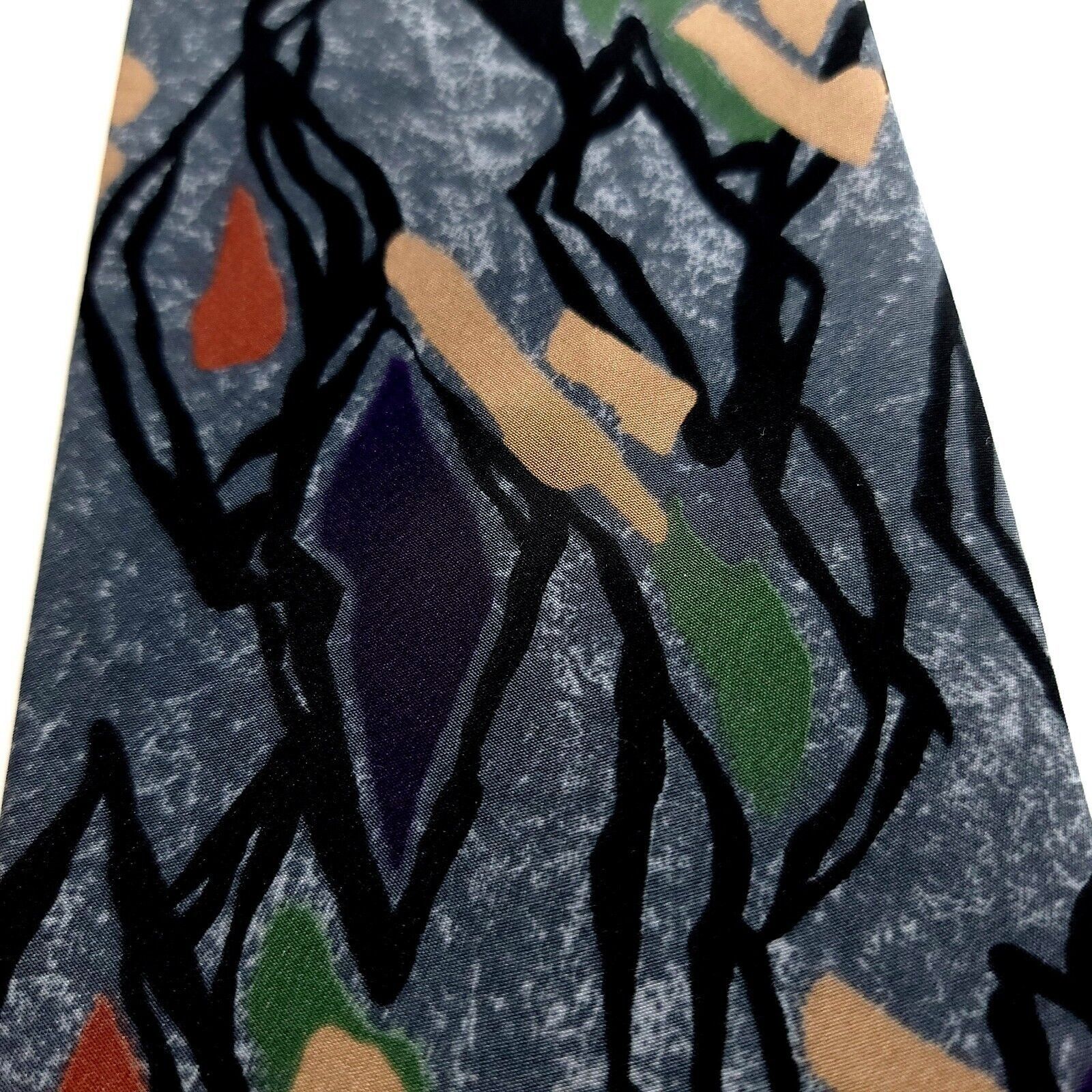 Designer Norseman Gray Tan Print Abstract Polyester Short Tie Size ONE SIZE - 2 Thumbnail