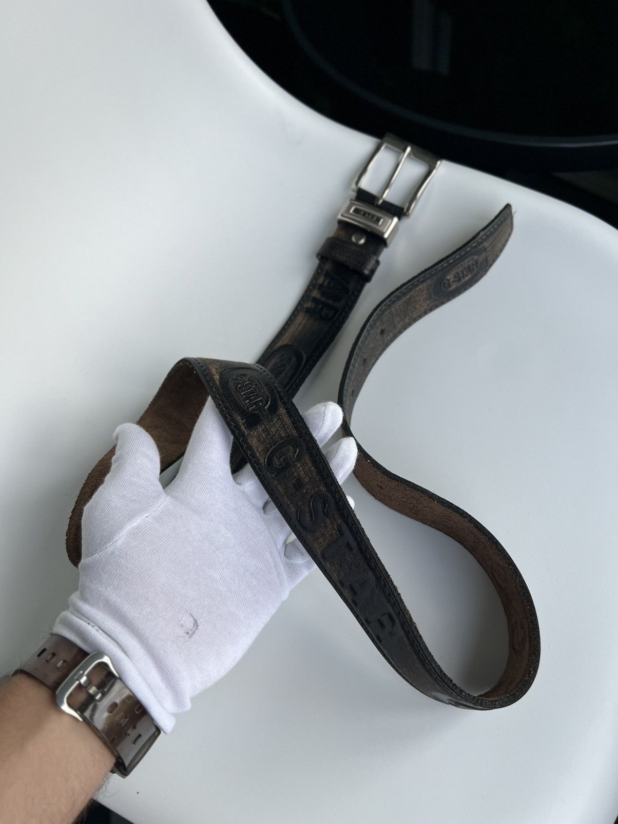 G-Star G-STAR Leather Belt – Distressed Black – Size ~XL (119.5 cm) Size ONE SIZE - 8 Thumbnail