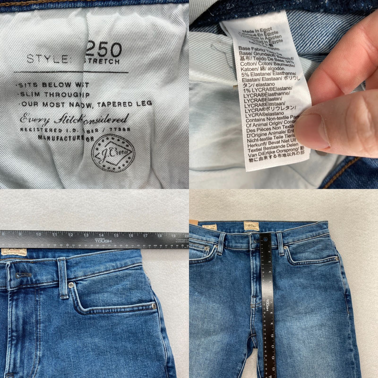 J.Crew J.CREW 250 Jeans Mens 33x34 Slim Fit Tapered Blue Denim Preppy Read Size US 33 - 8 Thumbnail
