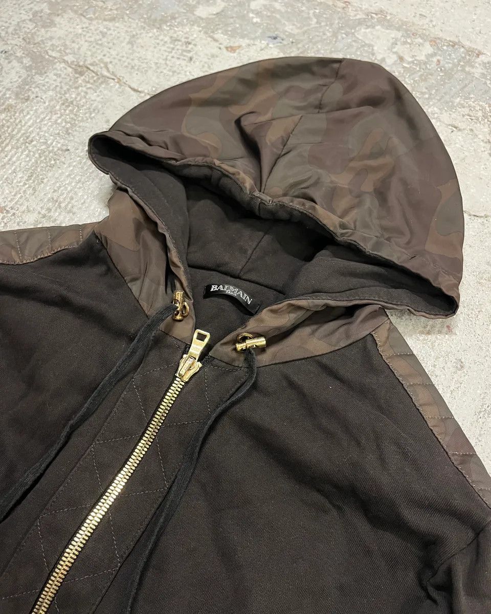Balmain Balmain Black Cotton Quilted Biker Zip Hoodie Size US S / EU 44-46 / 1 - 5 Thumbnail