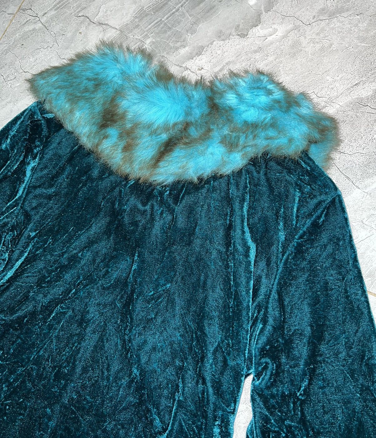 Japanese Brand Slay velvet in teal blue with fur collar 🧝🏻‍♀️🧚🏻 Size M / US 6-8 / IT 42-44 - 14 Thumbnail