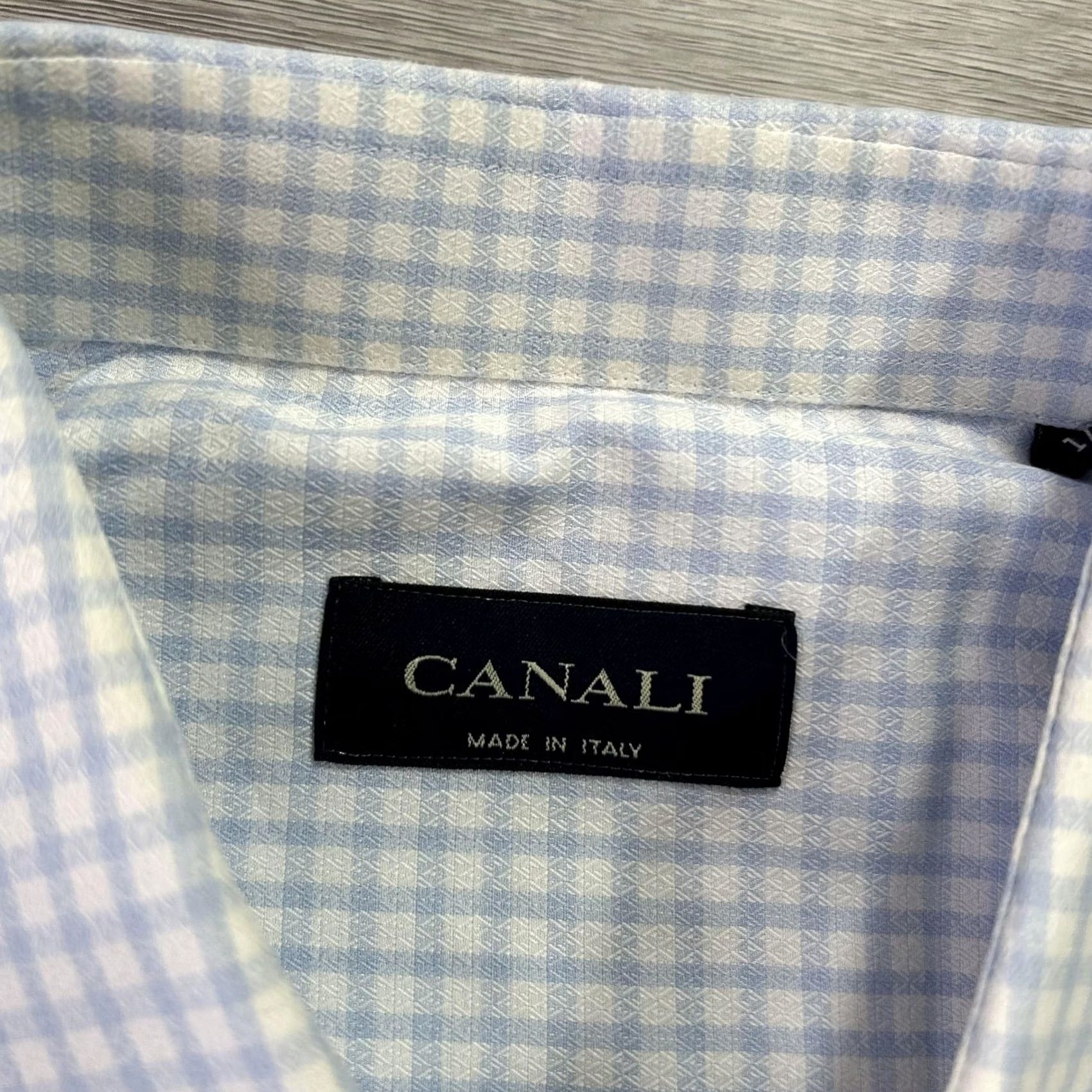 Canali Canali Dress Shirt Mens 17 Gingham Classic Fit Blue 100% Cotton Italy Long Sleeve Spread Collar Business Mens 17 Neck 34/35 Sleeve Size 46R - 3 Thumbnail