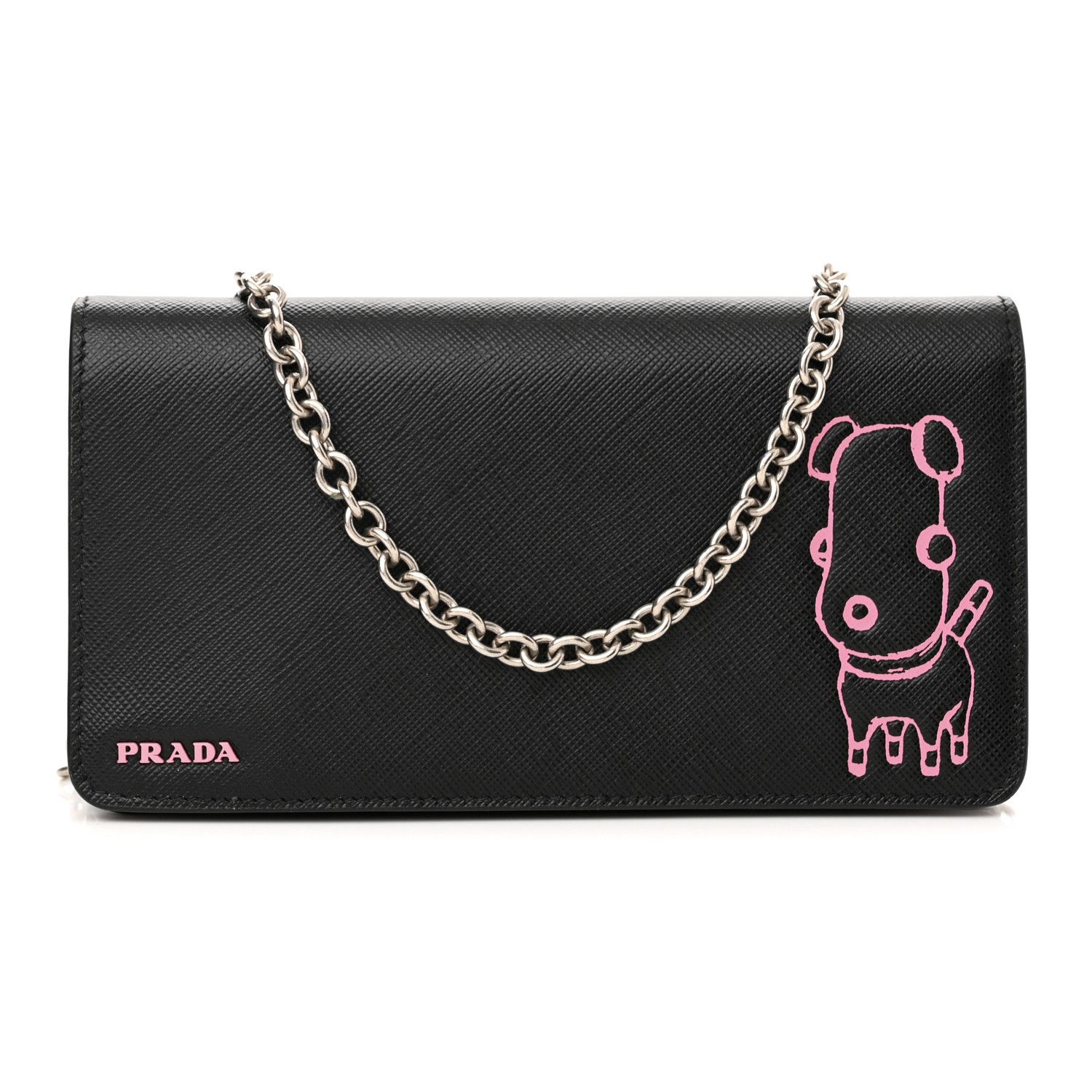 Prada PRADA Pradamalia black pink Saffiano leather chain wallet Size ONE SIZE - 1 Thumbnail