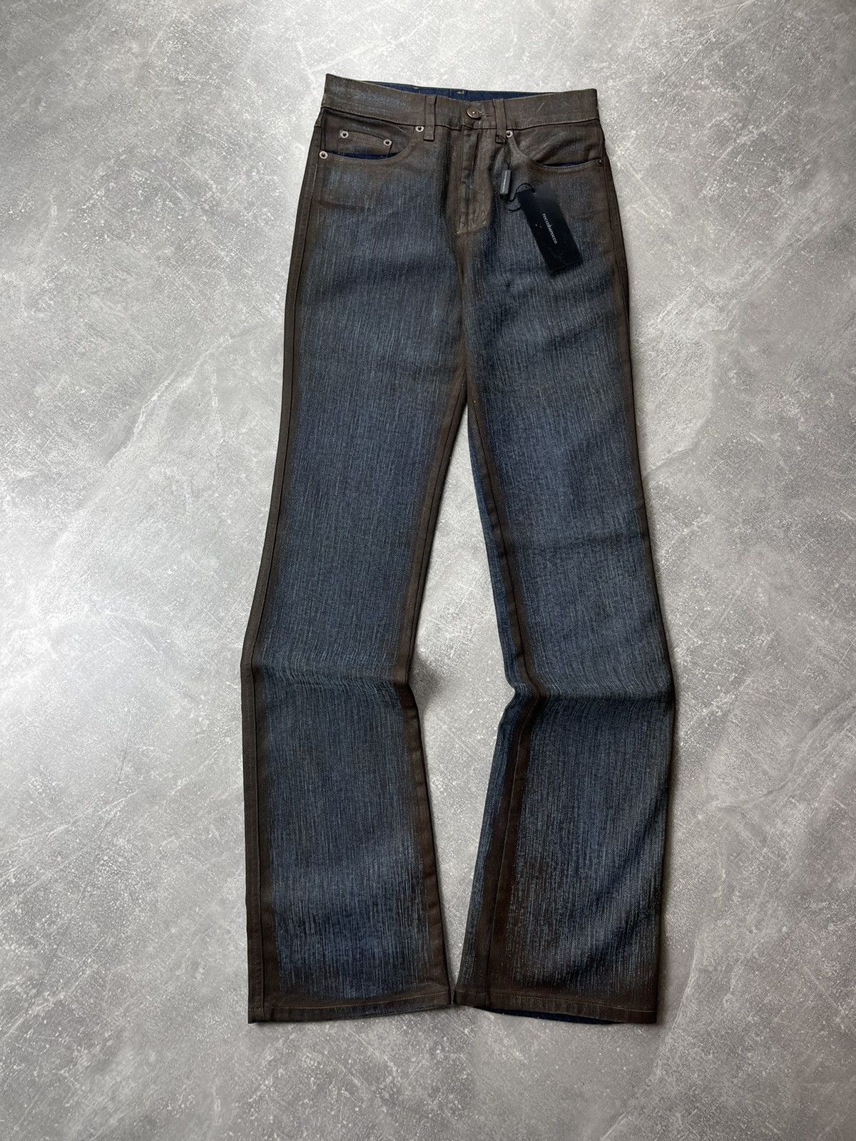 Other Vintage Roccobarocco Metallic-Coated Blue/Brown Flared Jeans Size 28" / US 6 / IT 42 - 8 Thumbnail