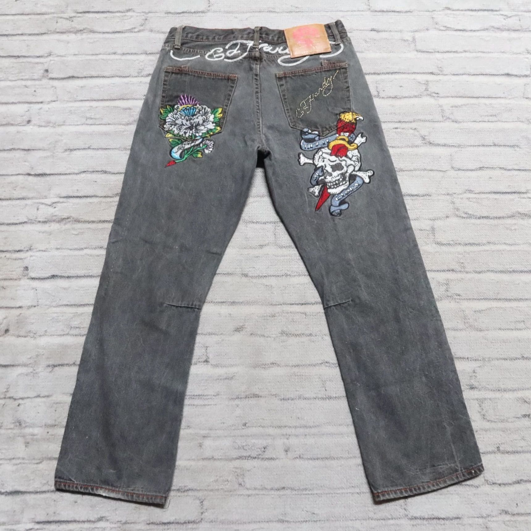 Ed Hardy Ed Hardy Jeans by Christian Audigier Big Logo Denim Jeans Mens 34x31 Black Baggy Vintage Skull Roses Size US 34 / EU 50 - 3 Thumbnail