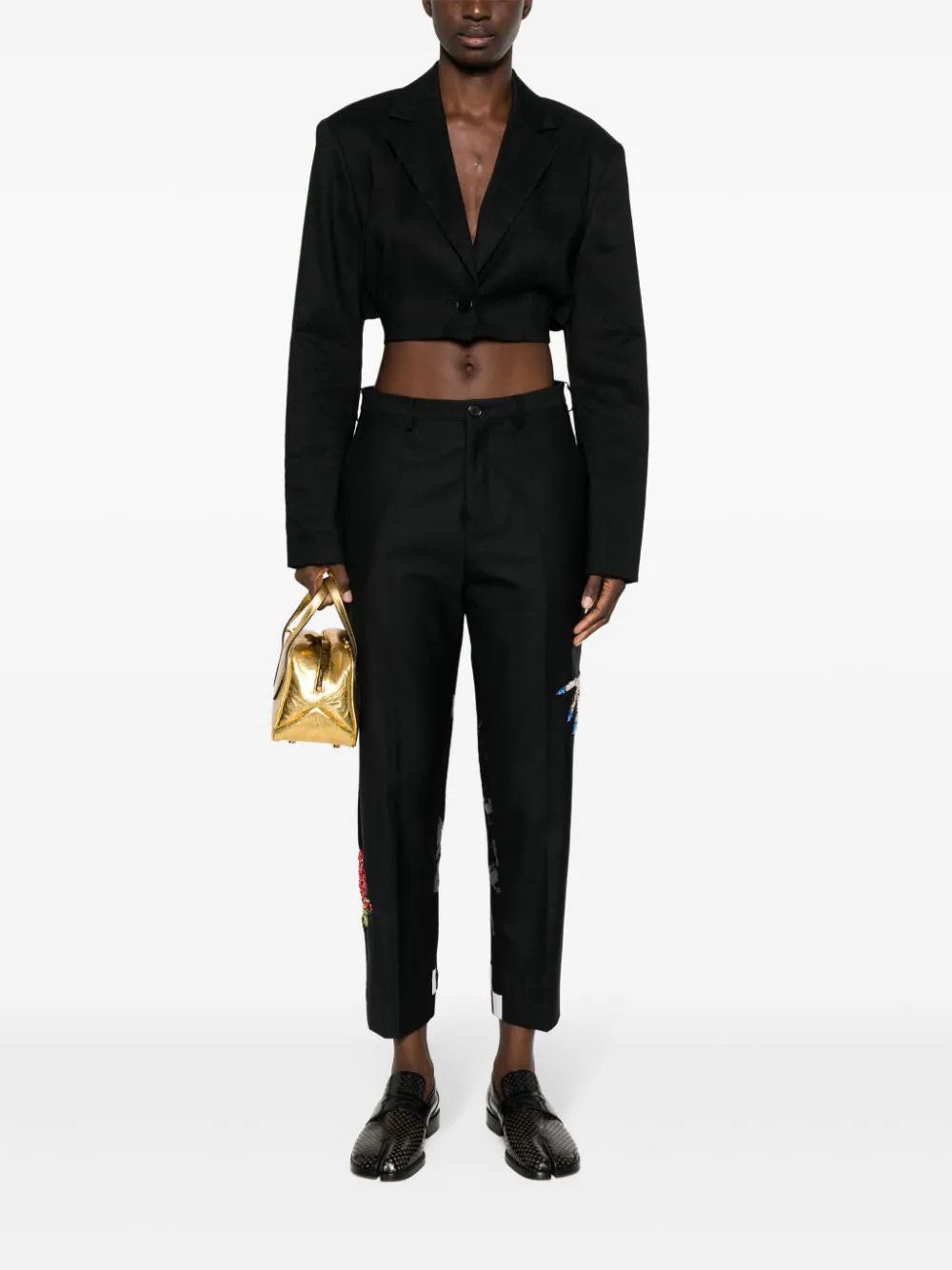 Undercover o1mle0824 Embrodiered Mid-Rise Trousers in Black Size 26" / US 2 / IT 38 - 2 Thumbnail