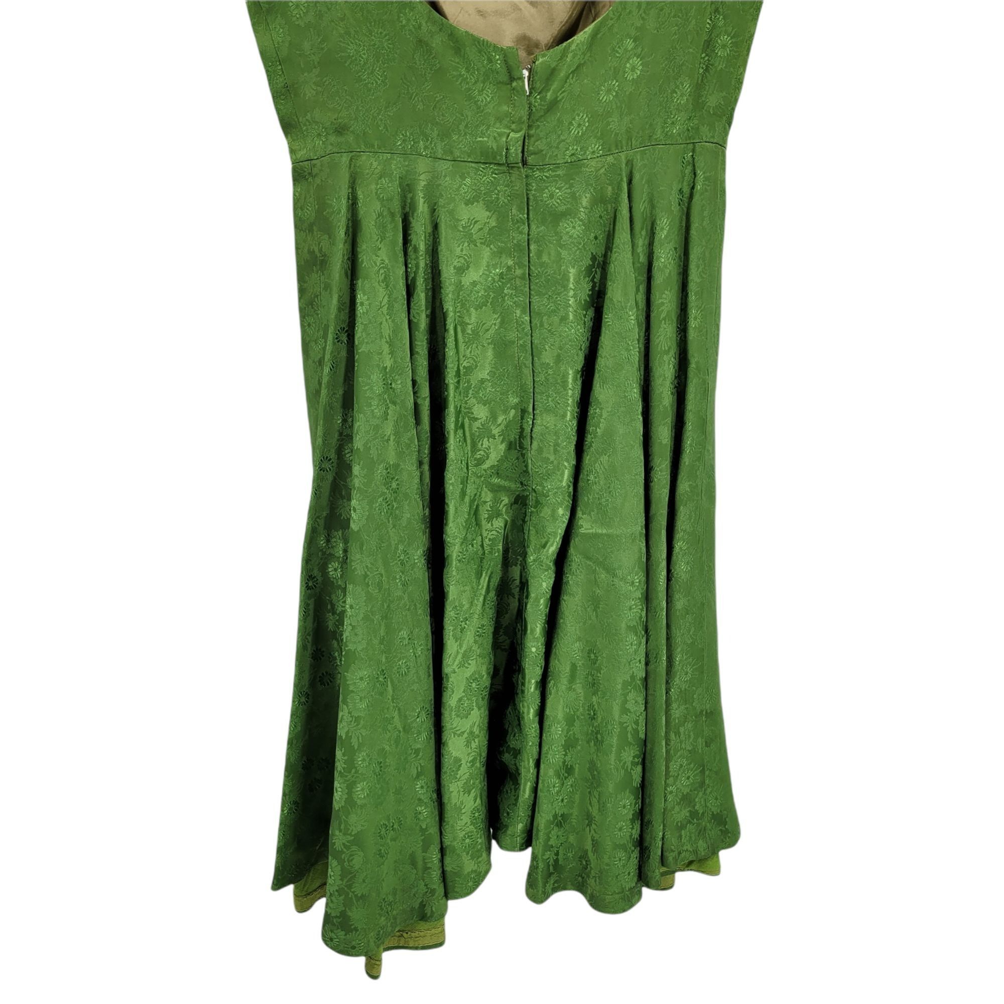 Vintage 50's Jay Herbert Midi Dress Sz S Avocado Brocade Boat Neck O Size S / US 4 / IT 40 - 8 Thumbnail