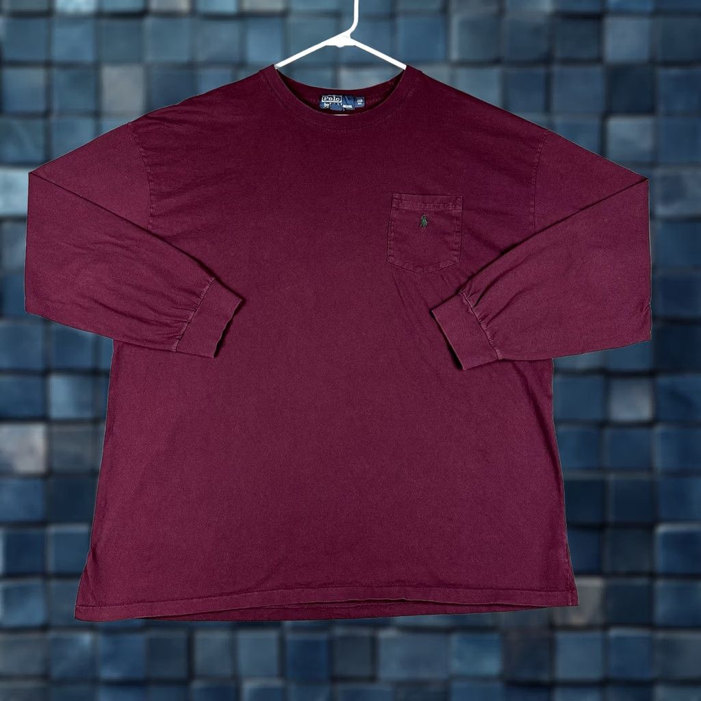 Polo Ralph Lauren Polo Ralph Lauren Shirt Mens 2XB BIG Maroon Red Long Sleeve Pocket Tee EUC Size US XXL / EU 58 / 5 - 1 Thumbnail