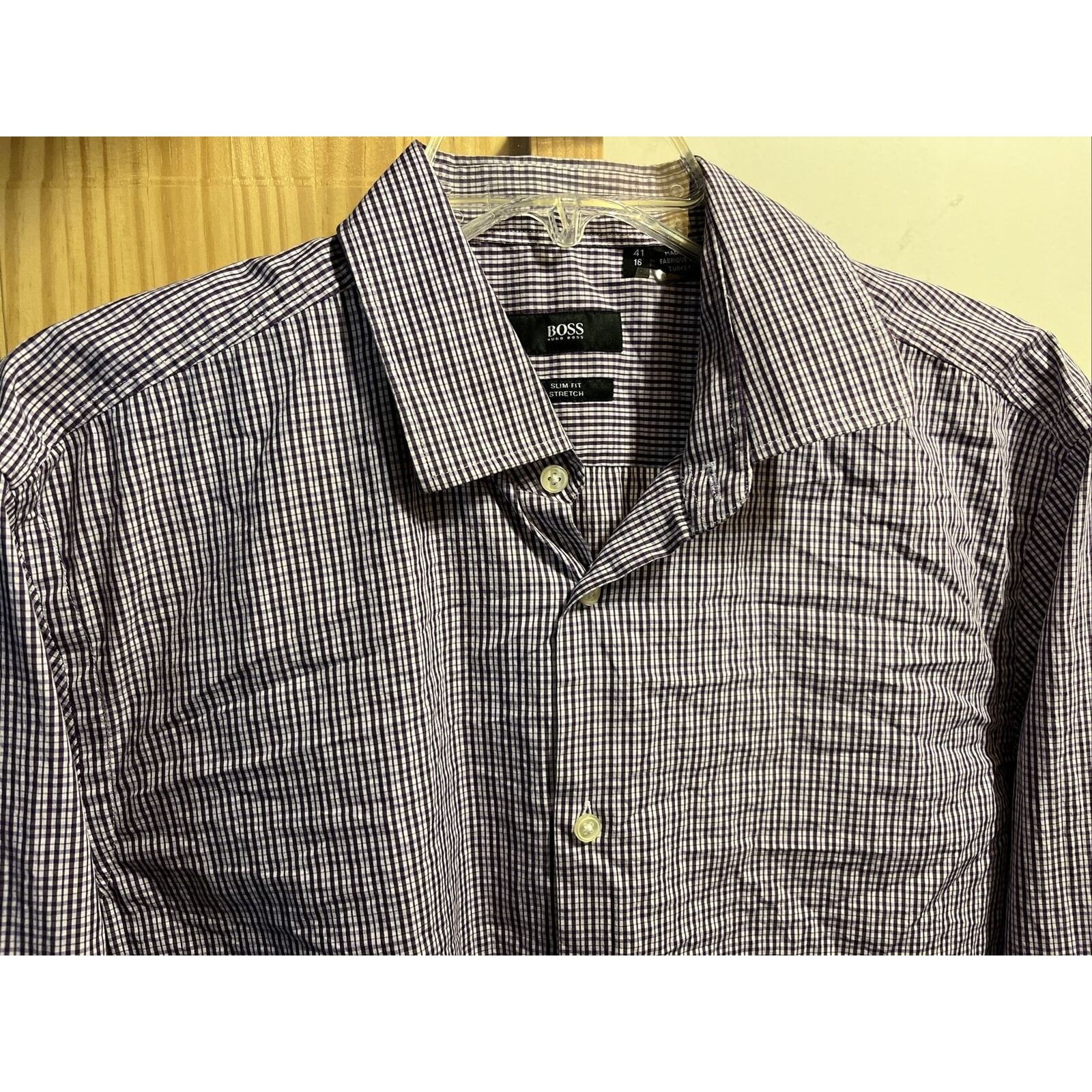 Hugo Boss Hugo Boss Men’s 16 41 Purple Check LS Slim Fit Cotton Shirt Size US L / EU 52-54 / 3 - 4 Thumbnail
