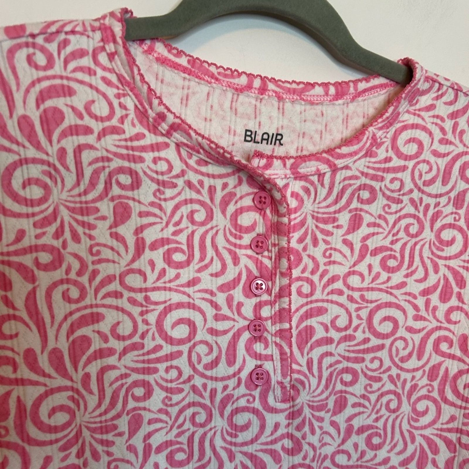Other Blair Pink and White Swirl Pointelle Henley Tee Size S / US 4 / IT 40 - 5 Thumbnail