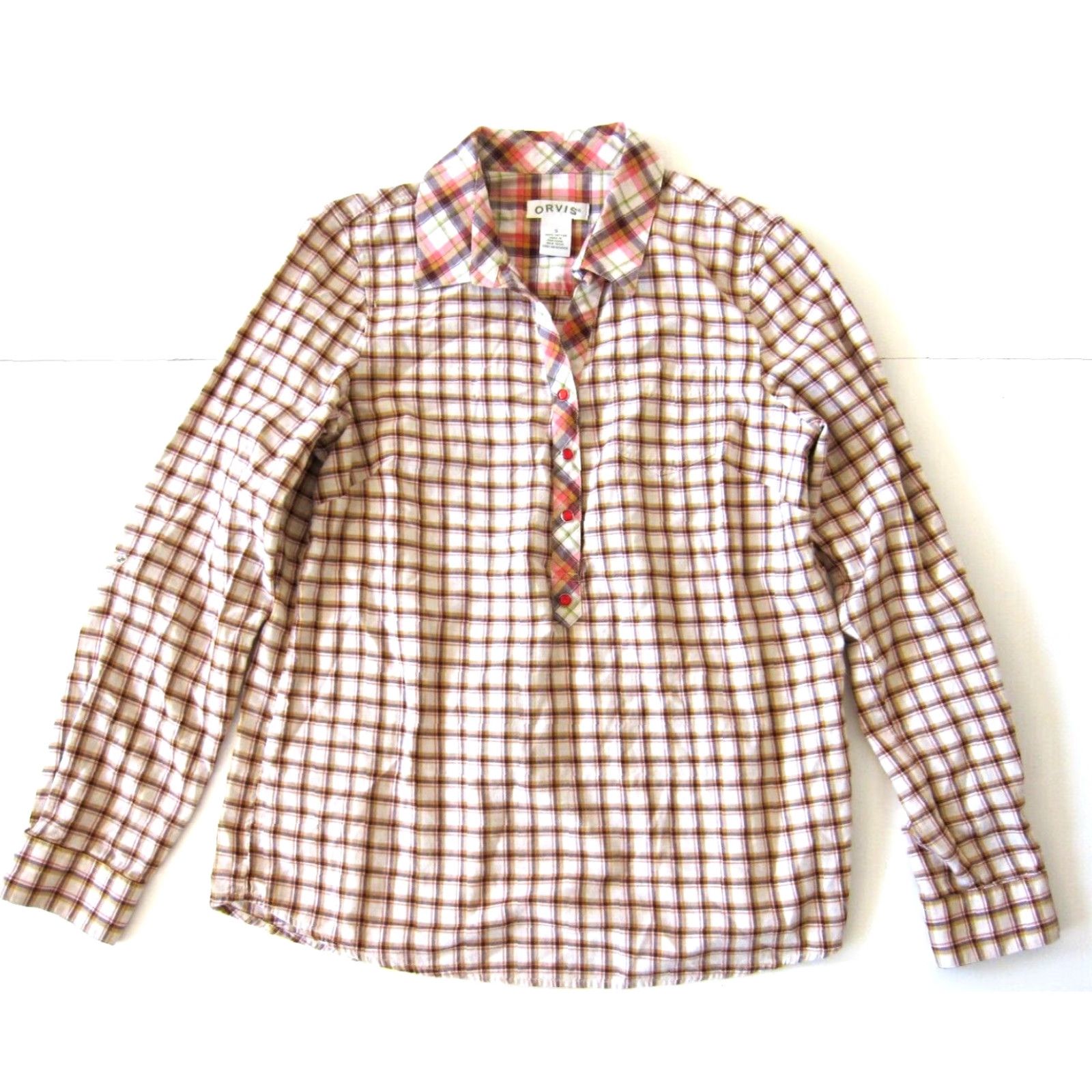 Orvis Orvis Blouse Shirt Women Tunic 100% Cotton Pink Plaid Long Sleeve Collared Small Size S / US 4 / IT 40 - 2 Thumbnail