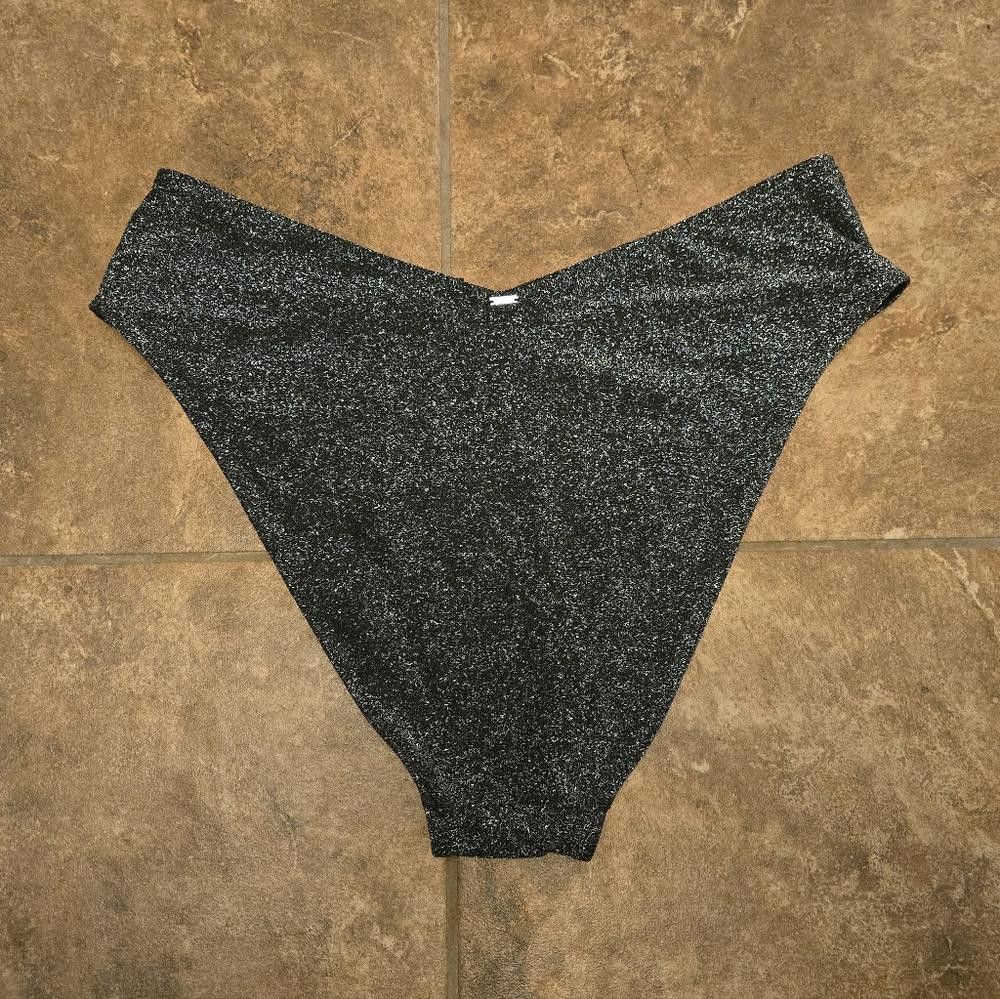 Designer Black Sparkle High Waisted VS Bikini Bottoms Size ONE SIZE - 3 Thumbnail