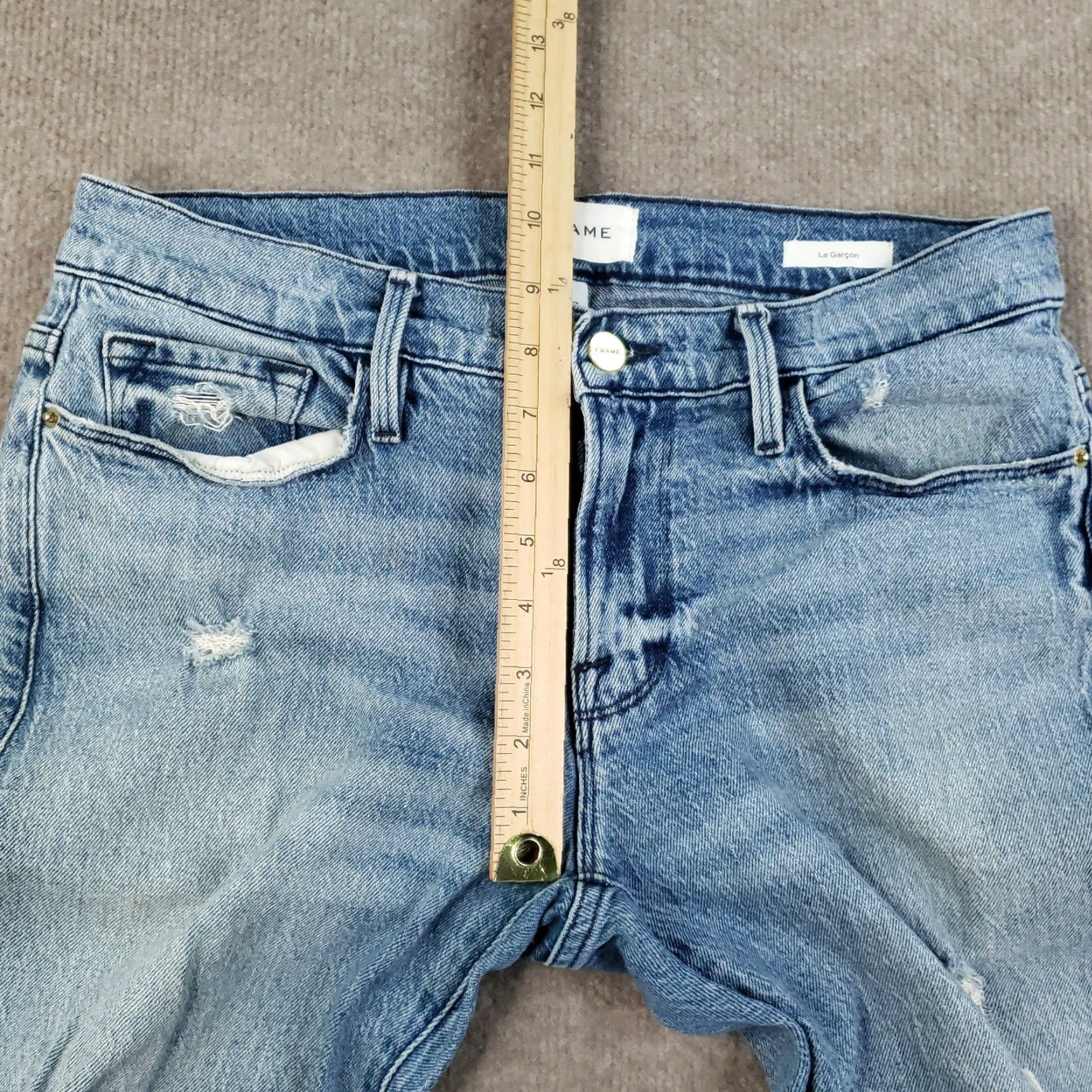 Frame FRAME Jeans Womens 31x30 Blue Le Garcon High Straight Leg Beldon Rips Distressed Size 27" / US 4 / IT 40 - 7 Thumbnail
