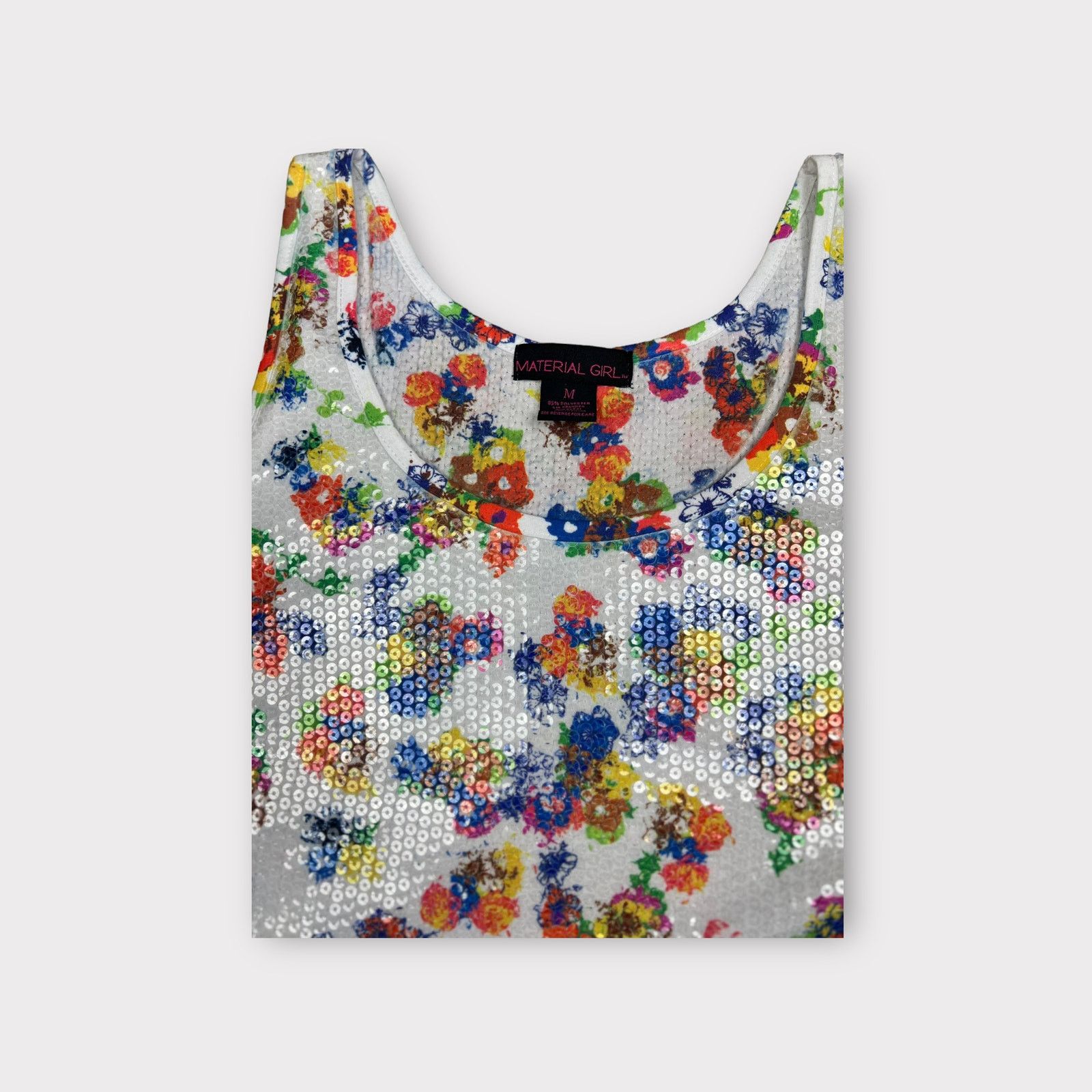 Vintage Material Girl | Vintage Y2K Floral Sequin Tank Top | Medium Size M / US 6-8 / IT 42-44 - 9 Thumbnail