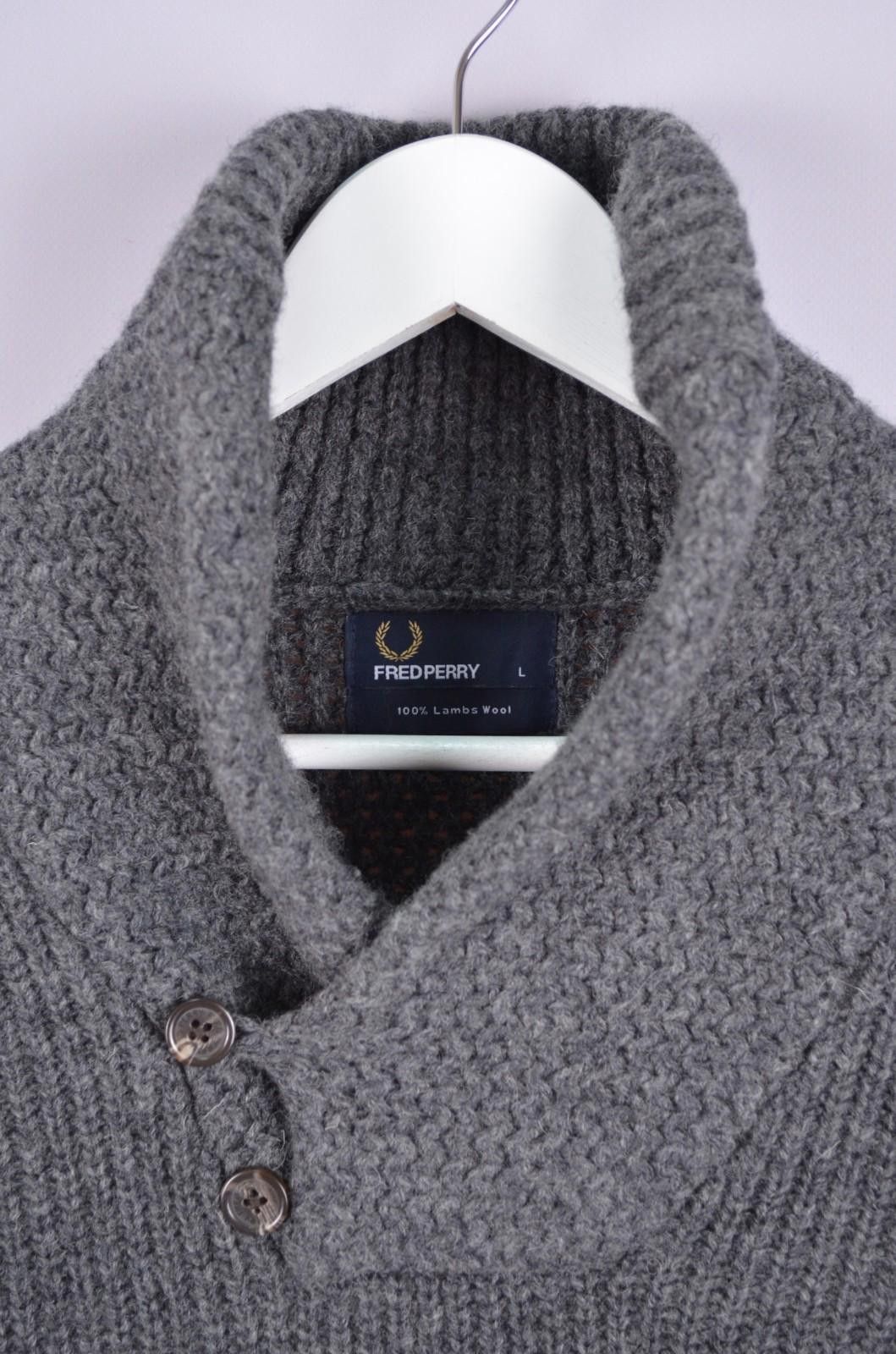 Fred Perry Fred Perry 100% Lambswool Knit Shawl Collar Sweater Size L Size US L / EU 52-54 / 3 - 7 Thumbnail