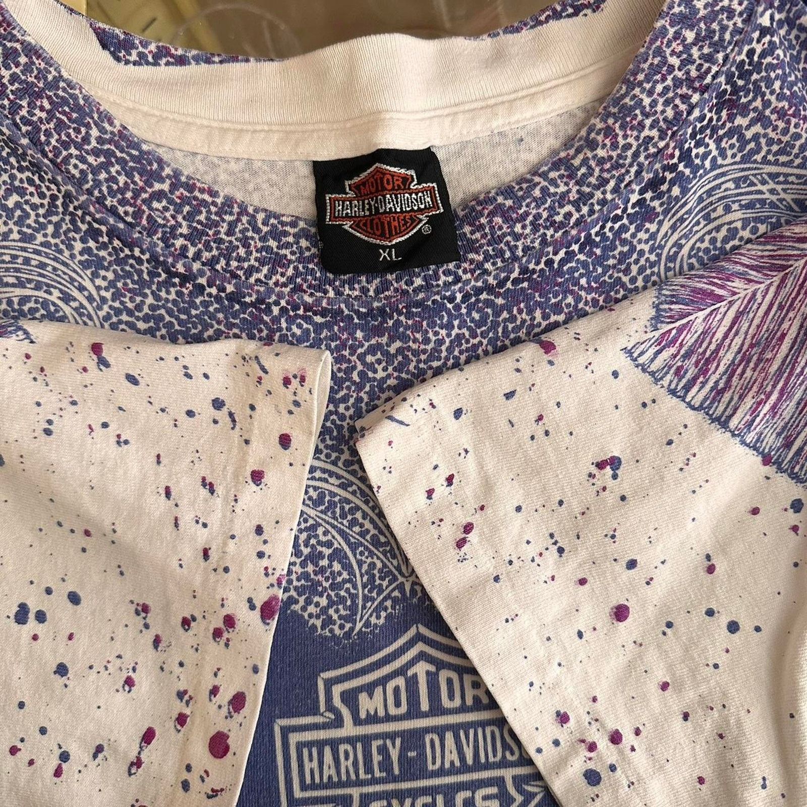 Harley Davidson × Vintage Vintage Harley Davidson Paint Splatter Shirt Size US XL / EU 56 / 4 - 8 Thumbnail