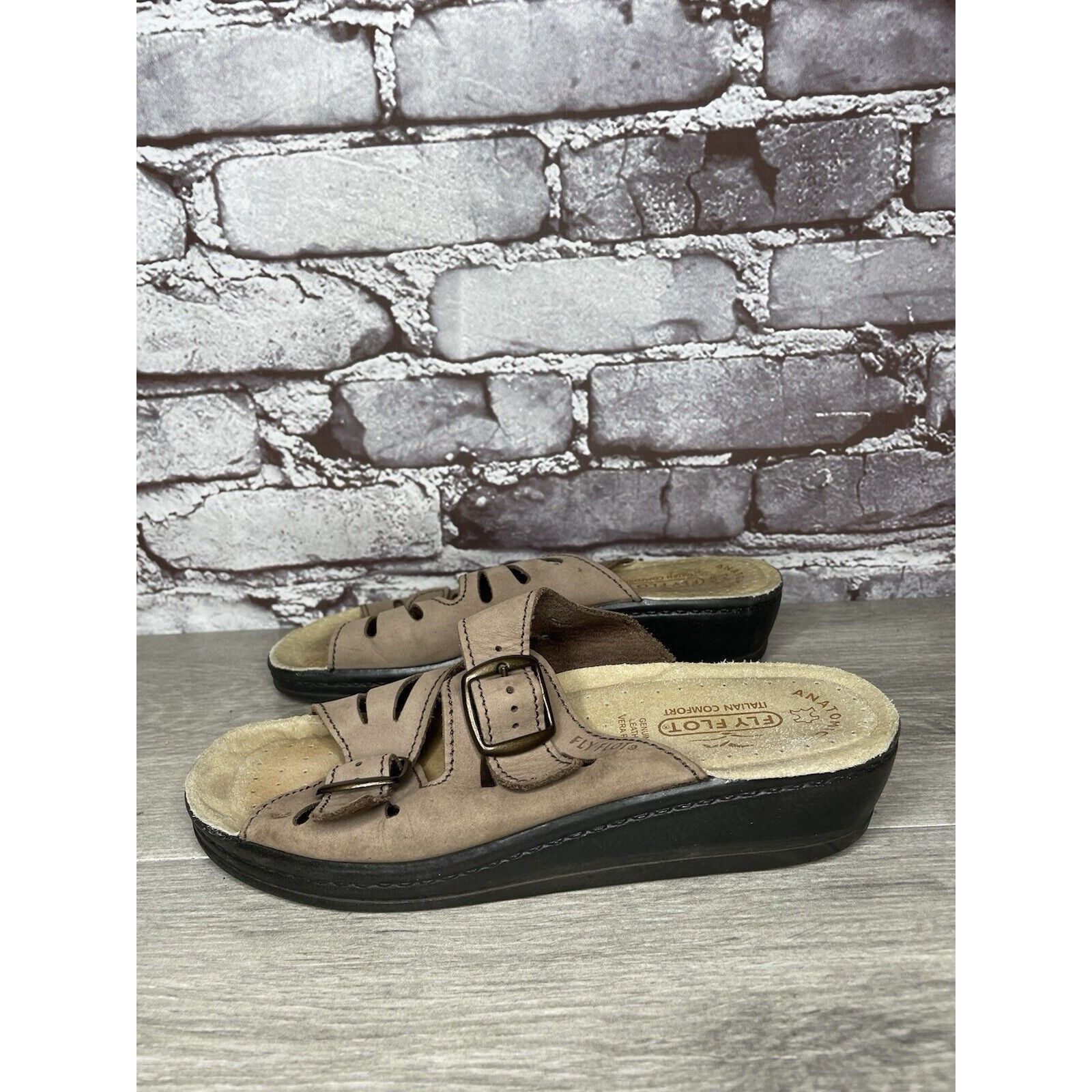 Other Fly Flot Taupe Nubuck Leather Strap Slides Wedge Sandals Wom Size US 6.5 / IT 36.5 - 8 Thumbnail
