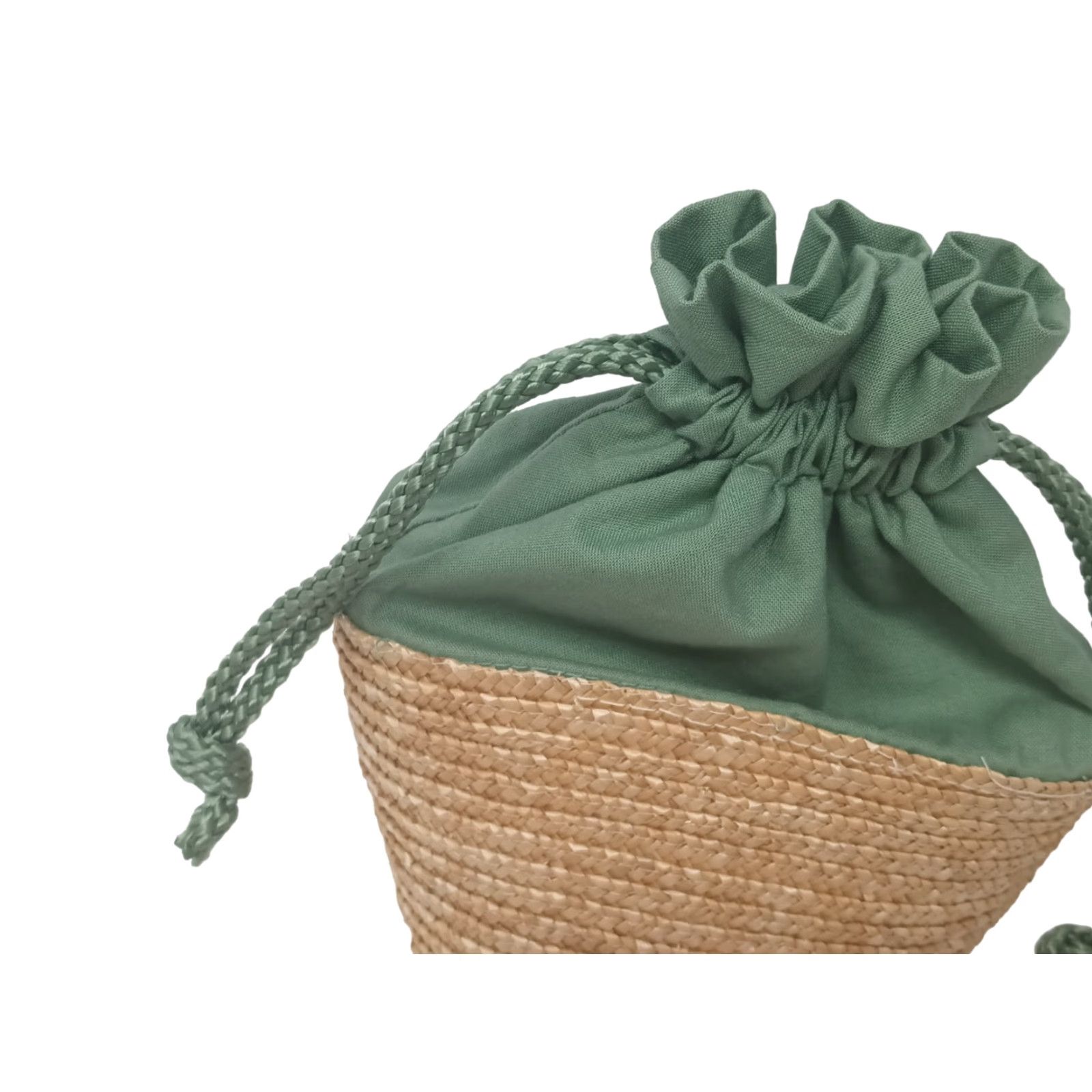 Vintage Victoria Secret Straw Purse Drawstring Handles Small Green Natural Straw Bag Bucket & Drawstring Bag Womens Small Green Cotton Straw Size ONE SIZE - 3 Thumbnail