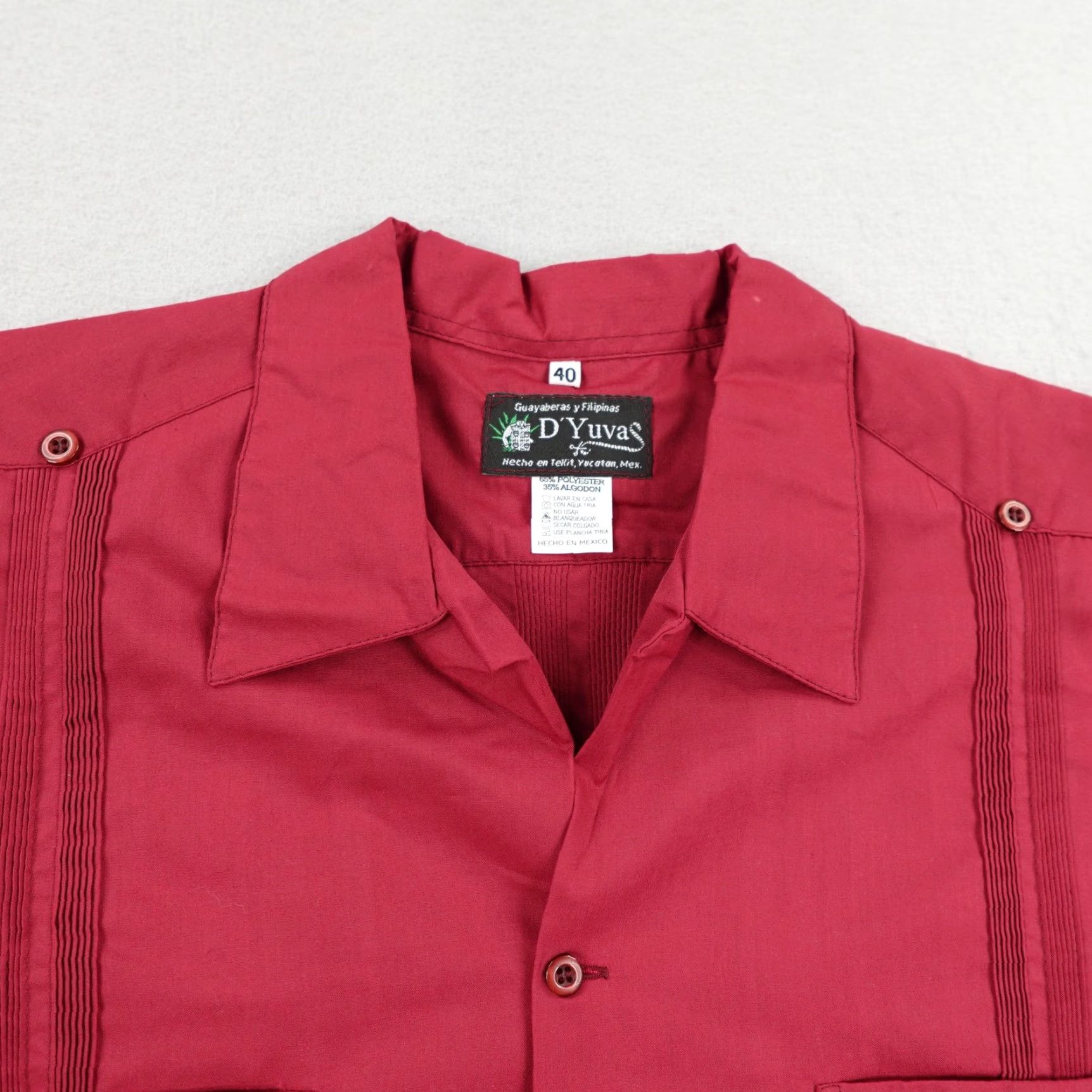Vintage D'Yuvas Guayabera Shirt Mens Large Size 40 Red 4 Pocket Cuba Wedding Camp Cigar Size US L / EU 52-54 / 3 - 2 Thumbnail