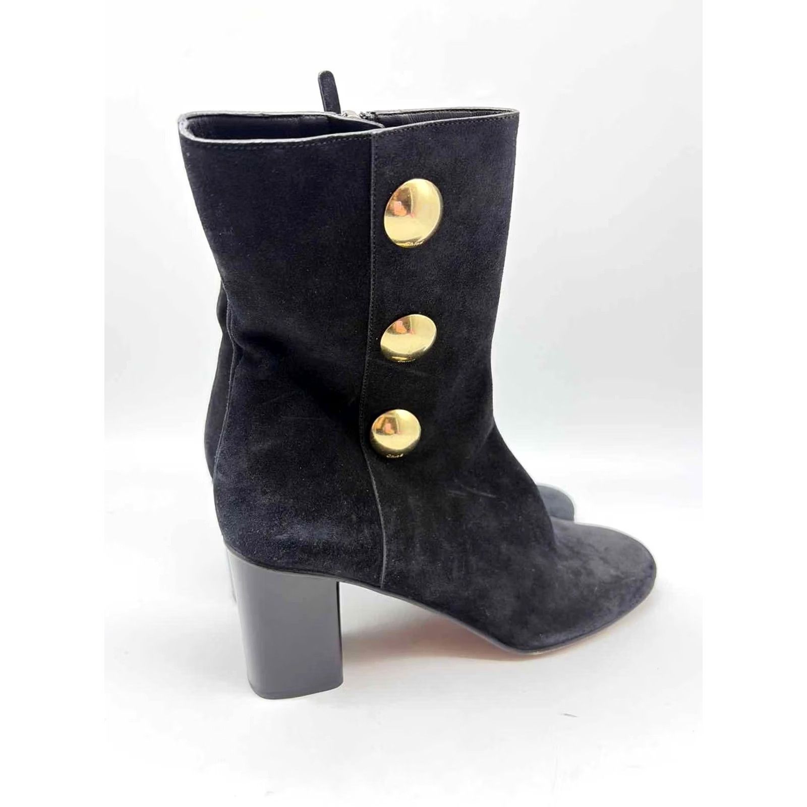 Vintage Chloe Ankle Boots Size 8.5 Black Suede Pre-Owned Size US 9 / IT 39 - 4 Thumbnail