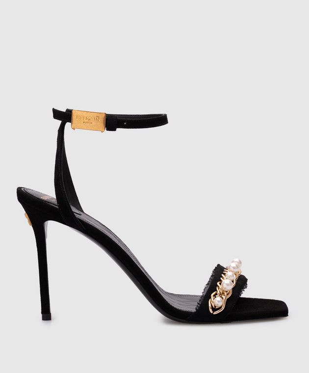 Balmain o1s1wg110925 Suede Pb Sandals With Pearls in Black Size US 5 / IT 35 - 1 Thumbnail