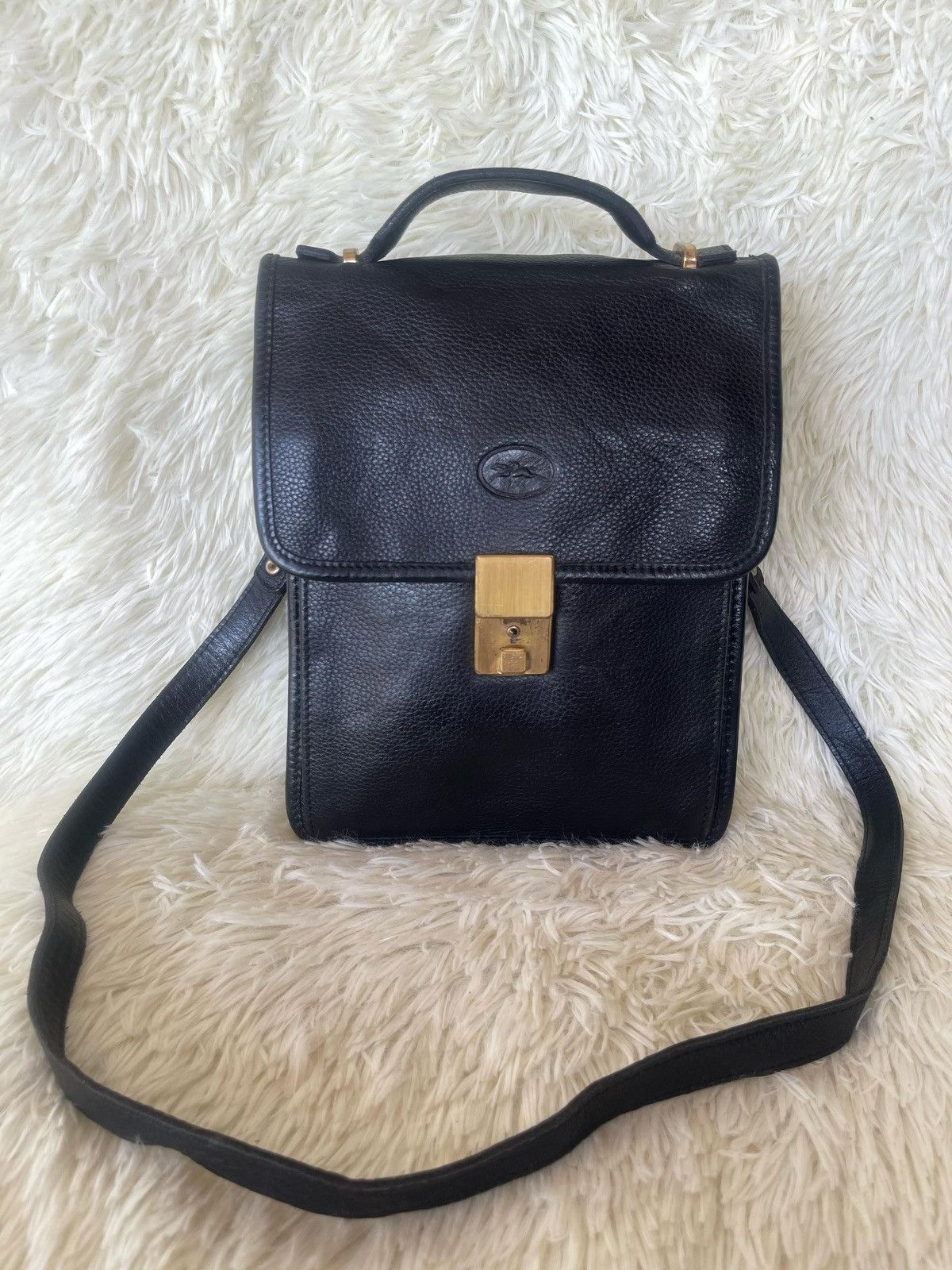 Leather x Longchamp Vintage Longchamp Sling Shoulder Bag in Black, Men's