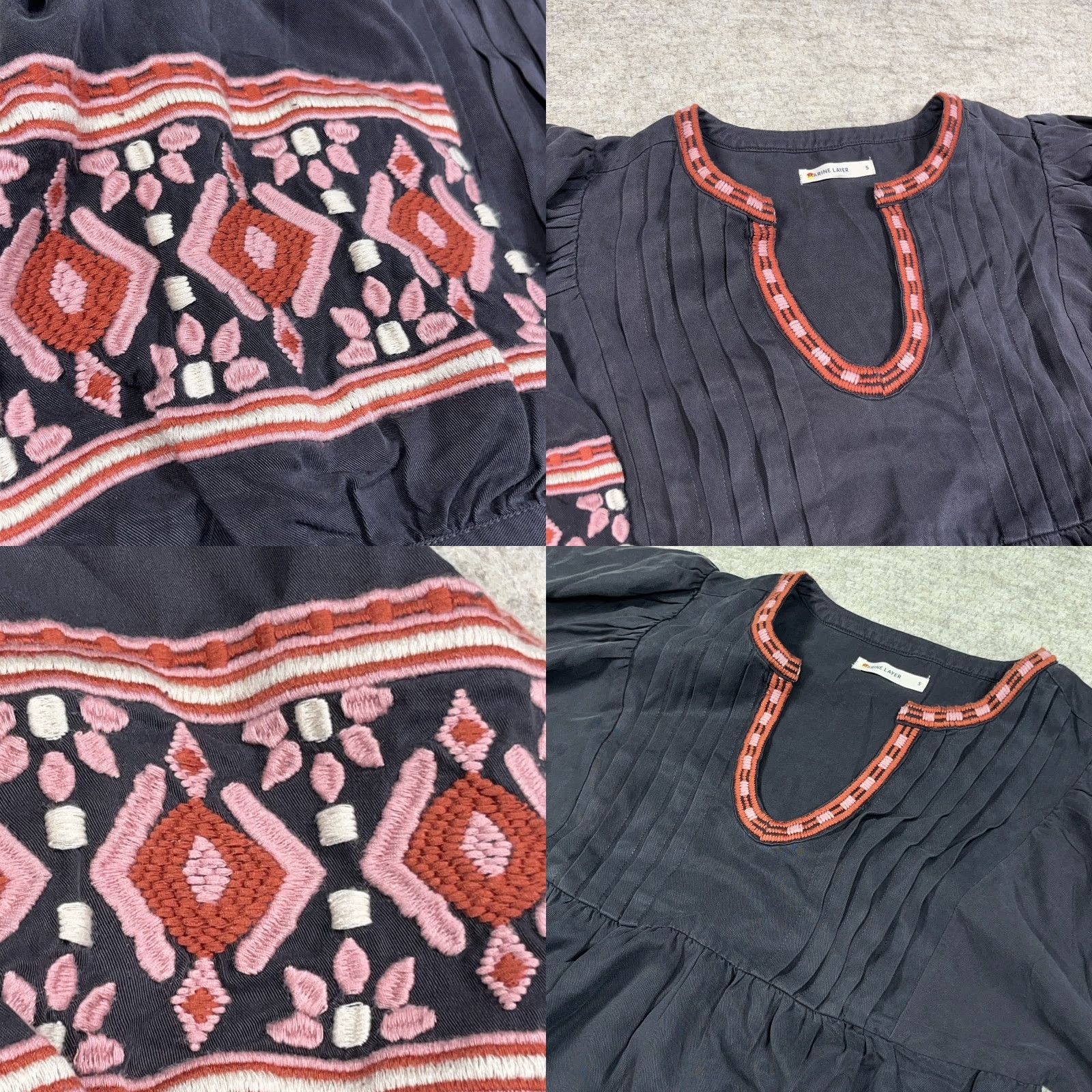 Marine Layer Marine Layer Dress Womens Small Gray Pockets Embroidered Boho Mini Olema Tiered 3/4 Sleeve V-Neck Size S / US 4 / IT 40 - 8 Thumbnail