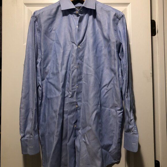 Hugo Boss Hugo boss mens blue striped cotton dress shirt size:17/32-33 Size US XL / EU 56 / 4 - 2 Thumbnail