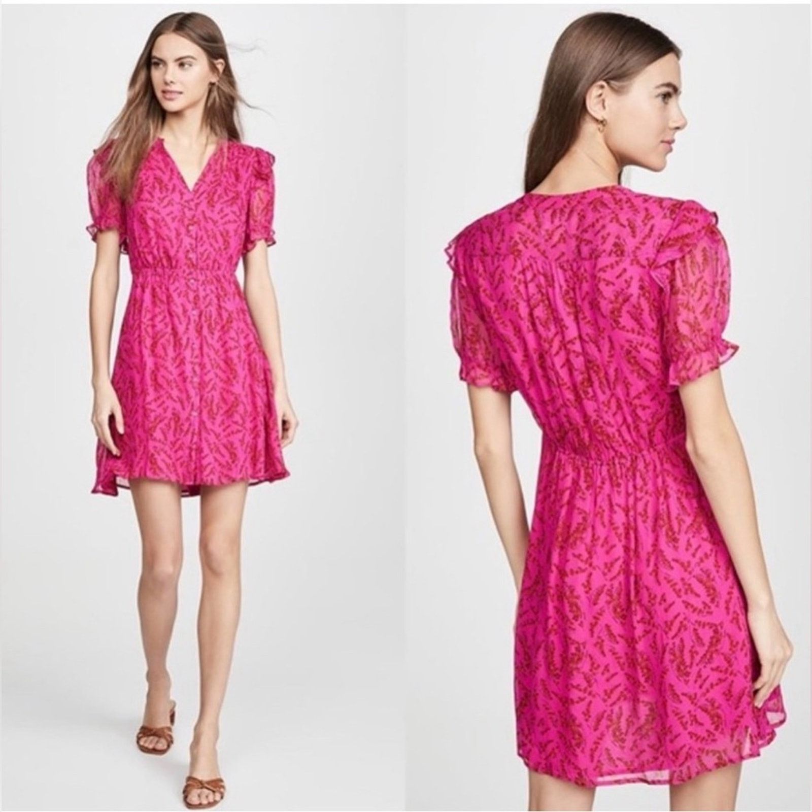ba&sh BA&SH Matcha Printed Pink Mini Dress S Size S / US 4 / IT 40 - 3 Thumbnail