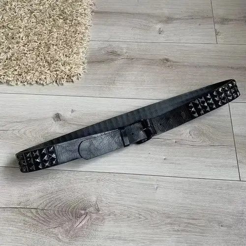 Other Black Steel Leather Studded Belt Size ONE SIZE - 3 Thumbnail