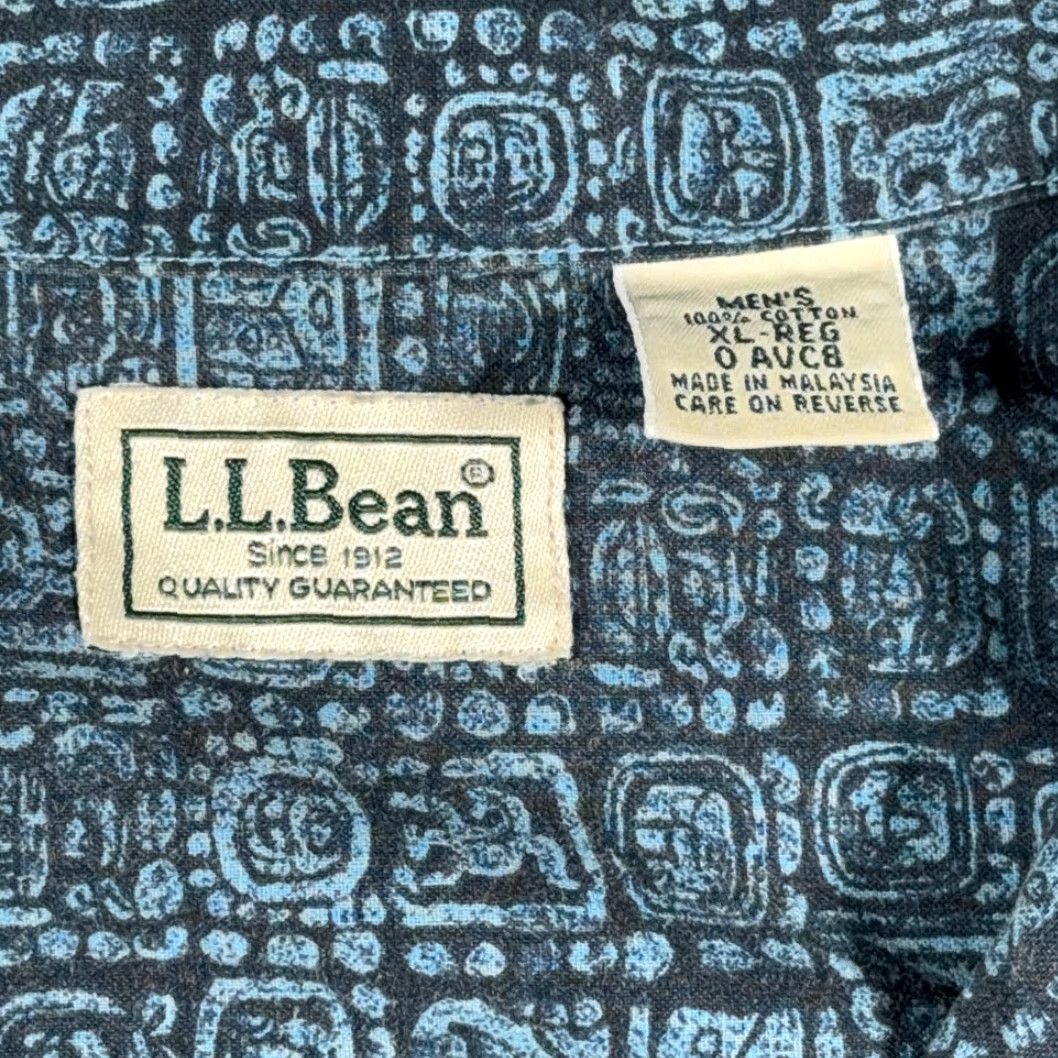 Vintage VINTAGE L.L.Bean Shirt Adult XL Blue Mayan Aztec Tribal Camp Print Y2K Graphic Print Button-Up Short Sleeve Pocketed 27 Chest 31 Length Mens Size US XL / EU 56 / 4 - 4 Thumbnail
