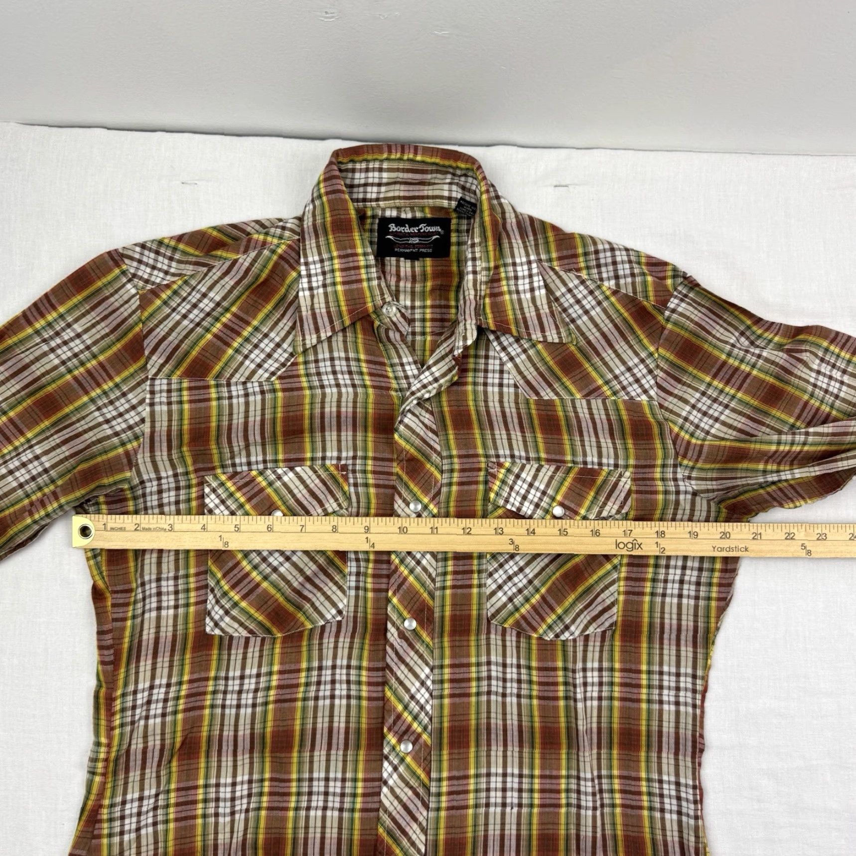 Vintage VINTAGE Border Town Western Pearl Snap Shirt Adult Medium Plaid Brown 80s Cowboy Mens Size US M / EU 48-50 / 2 - 7 Thumbnail